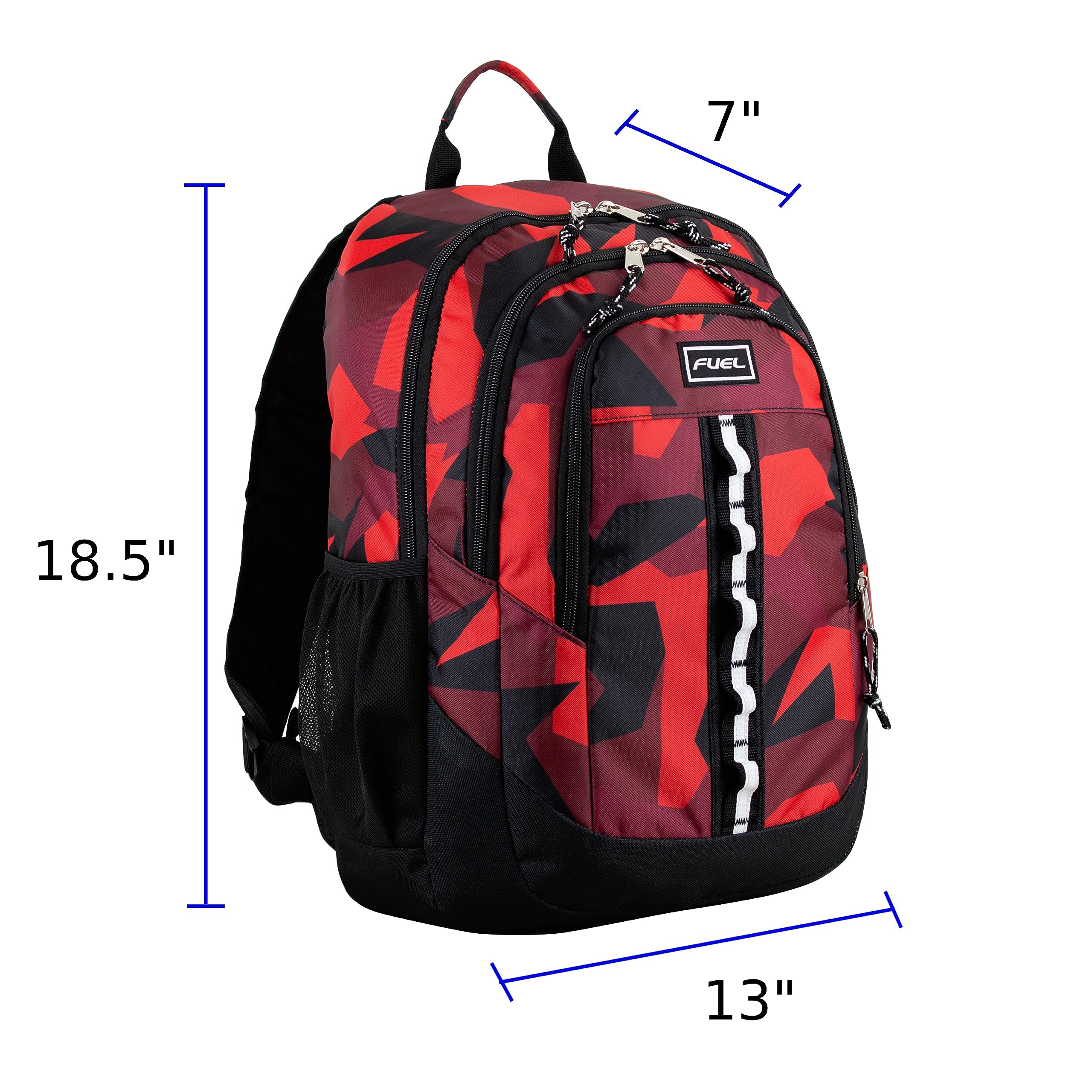 FUEL Travel Laptop Backpack - 18.5 x 13 x 7 Inch Large Carry On Backpack with Shockproof Compartments for College, Hiking & Work - Durable Red Camouflage Design - Perfect for Business Travel, Outdoor Adventures & Daily Commute