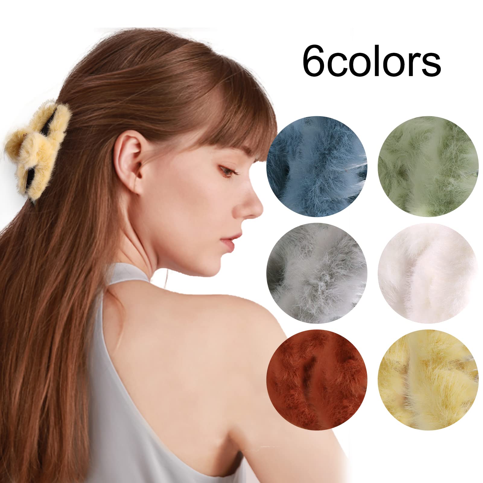 6Pcs Cute Fluffy Aesthetic Claw Hair Clips for Women - Kawaii Non-Slip Thick Hair Clamps with Strong Hold - Perfect for School, Work, Parties and Everyday Hairstyles