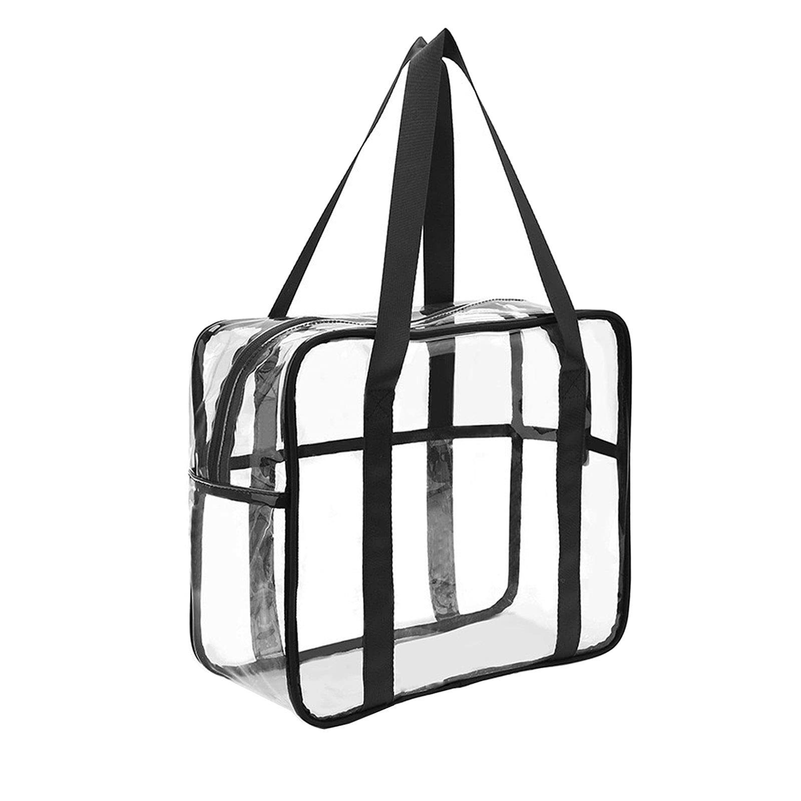 Clear Transparent Tote Bag - Waterproof Cosmetic & Toiletry Organizer - Lightweight Beach Bag for Travel, Gym, Pool & Shopping (Black)