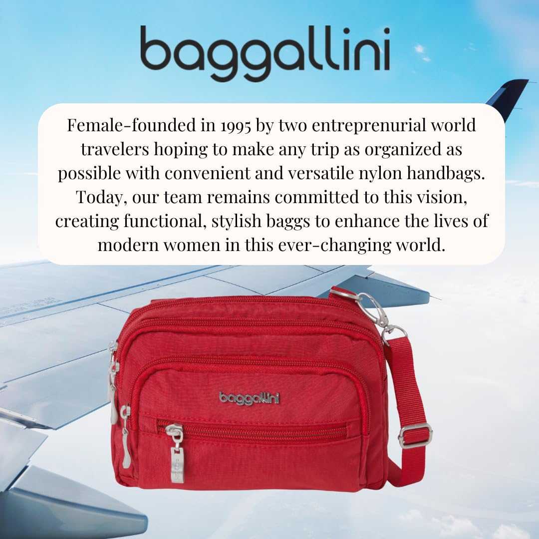 Baggallini Triple Zip Small Crossbody Bag for Women - 8x6 Inch Lightweight Water-Resistant Convertible Fanny Pack Belt Bag - Perfect for Travel, Shopping & Everyday Use