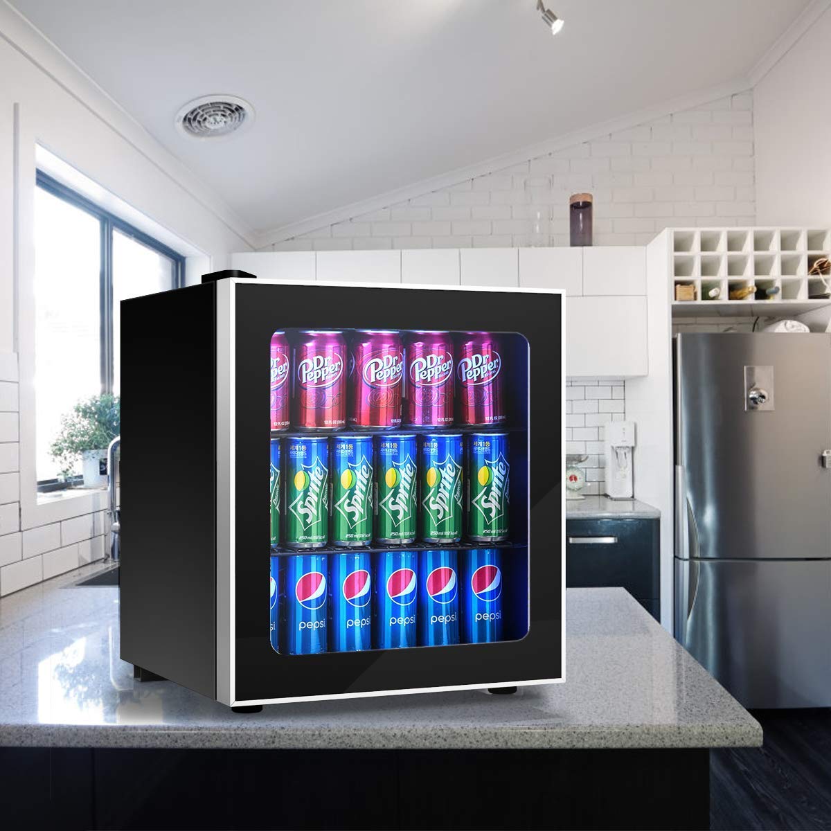 Wenst’sKufAN 60 Can Mini Beverage Refrigerator - Portable Drink Cooler for Beer, Wine & Soda with Adjustable Shelves | Compact Office, Home Bar & Party Fridge | Perfect for Small Spaces & Entertaining