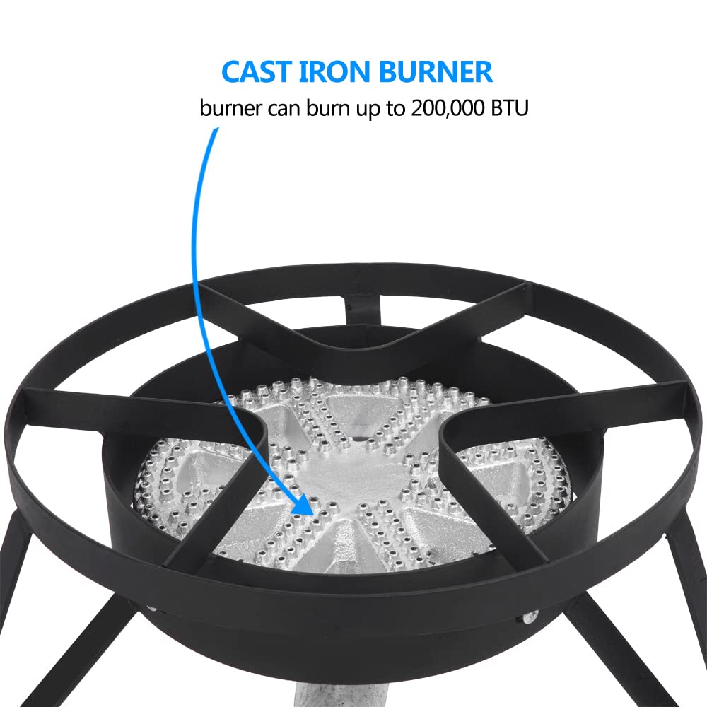 200,000 BTU Heavy Duty Propane Burner Stove with Adjustable 0-20 PSI Regulator & 4ft Hose - Outdoor Cooking, Turkey Frying, Home Brewing - Perfect for Backyard BBQs, Camping & Large Batch Cooking