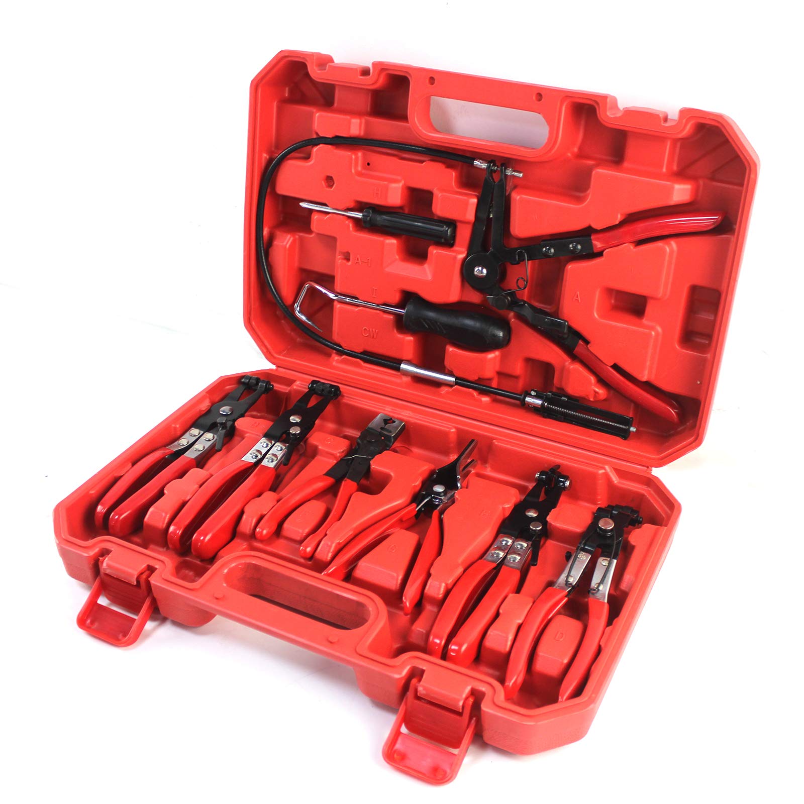 SINOCMP 9-Piece Long Reach Hose Clamp Pliers Set - Professional Fuel, Oil & Water Hose Clamp Tool Kit for Automotive Repair, Plumbing & Marine Applications - Perfect for Hose Replacement, Clamp Removal and Locking