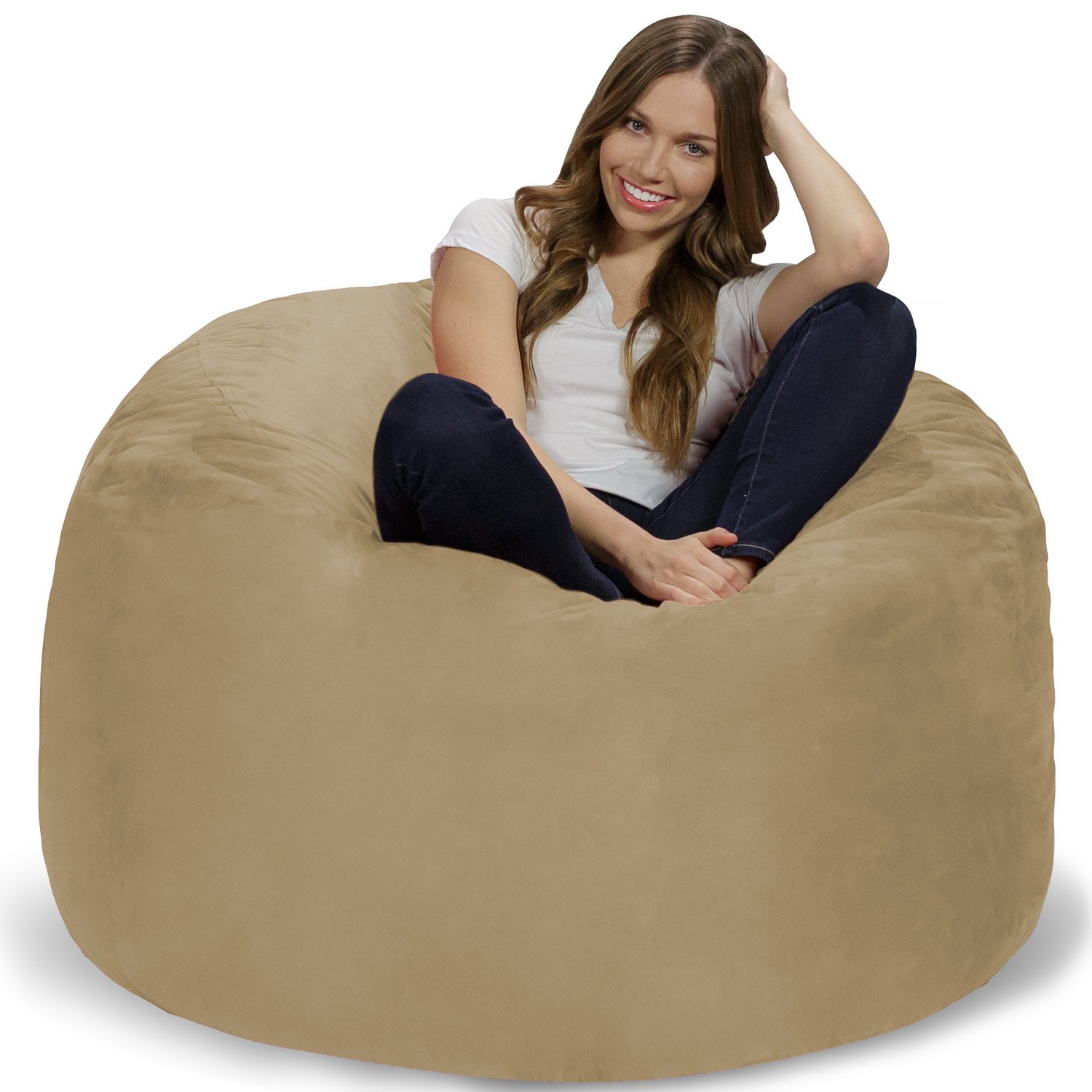Chill Sack Giant 4' Memory Foam Bean Bag Chair - Soft Microfiber Cover in Camel | Oversized Comfortable Lounge Furniture for Living Room, Bedroom & Game Room
