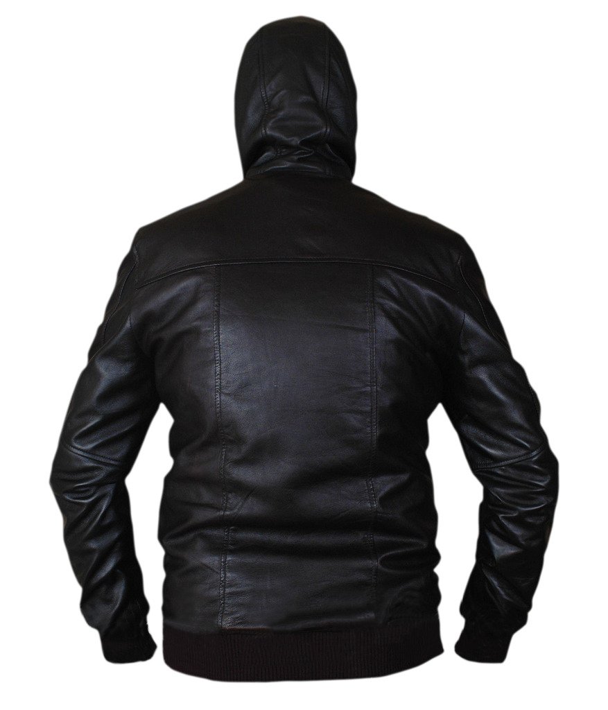 F&H Men's Genuine Leather Bomber Jacket with Hood - Air Force Style Aviator Coat for Casual & Outdoor Wear