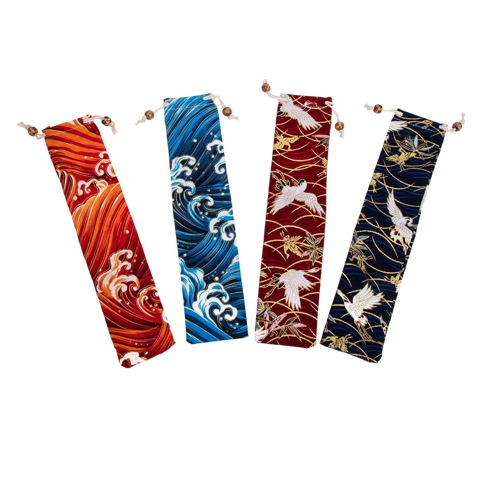 Japanese Style 4-Piece Chopsticks Set with Forks, Storage Pouches & Comb Bag - Cute Straw Wallets for Women | Perfect for Sushi Dining, Picnics & Gift Giving