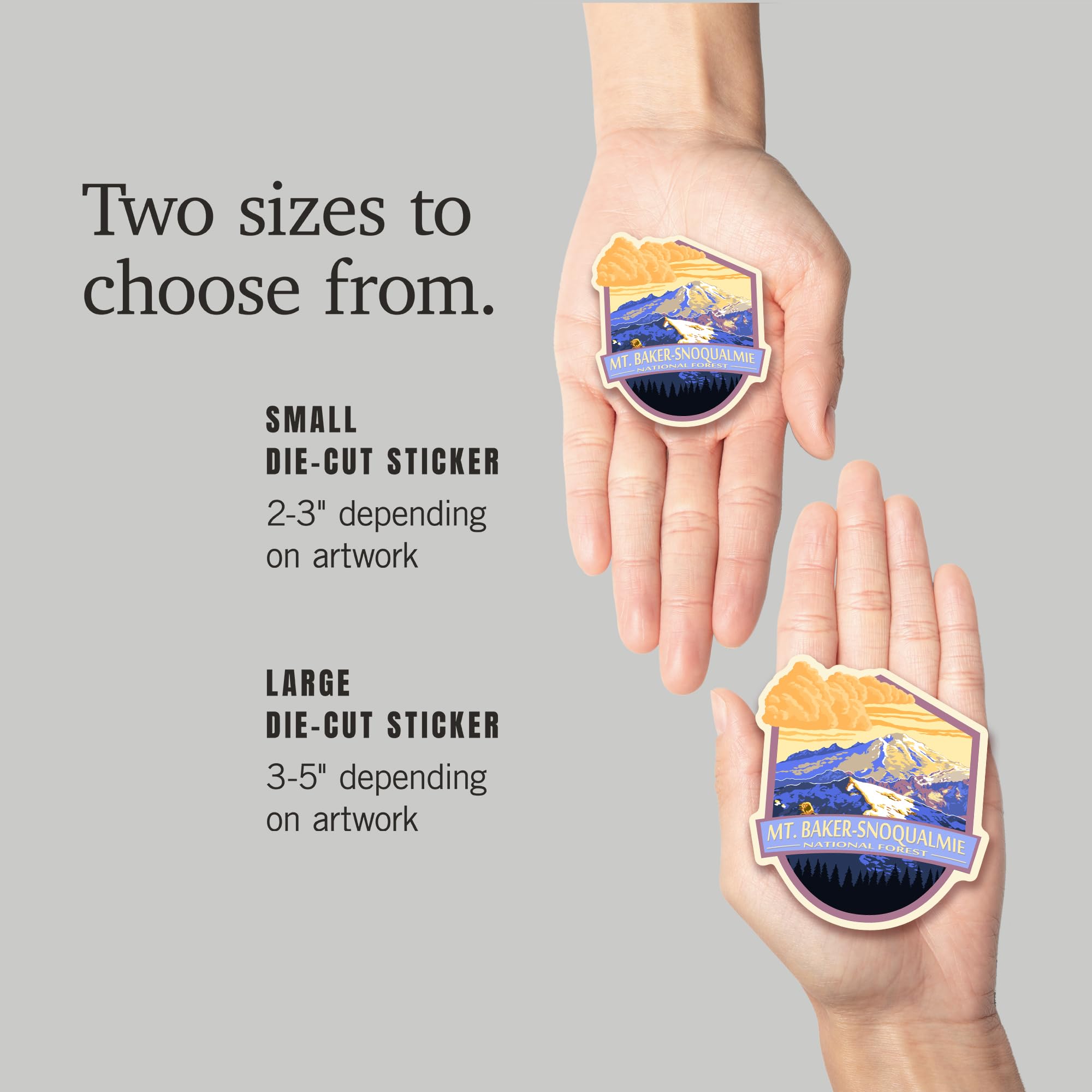 Waterproof Die-Cut Vinyl Sticker - Mt Baker Snoqualmie National Forest Sunset View (1-3 inch) - Durable Decal for Cars, Water Bottles, Laptops, Coolers - Perfect for Outdoor Enthusiasts & Travel Lovers