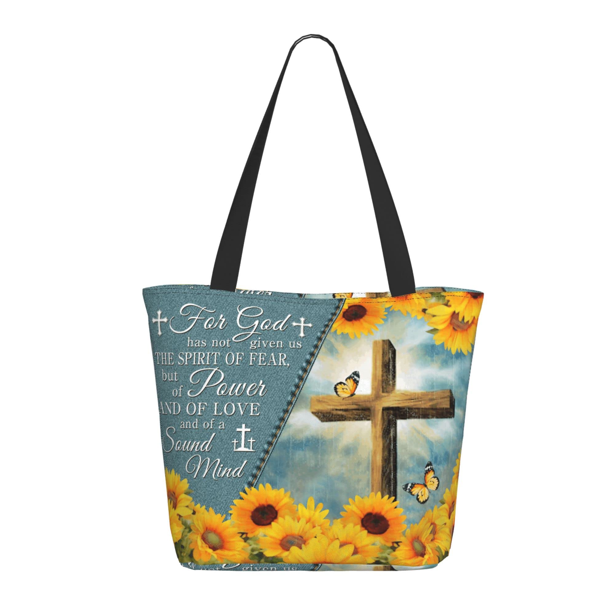 Christian Tote Bag with Bible Verse - Reusable Zippered Shopping Bag for Women - Church & Daily Use