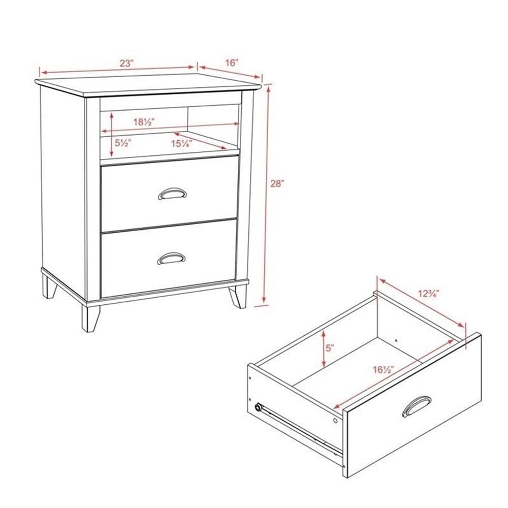 Pemberly Row Modern 2-Drawer White Nightstand - Bedside Table for Bedroom, Guest Room & Nursery - Compact Storage with Smooth Gliding Drawers