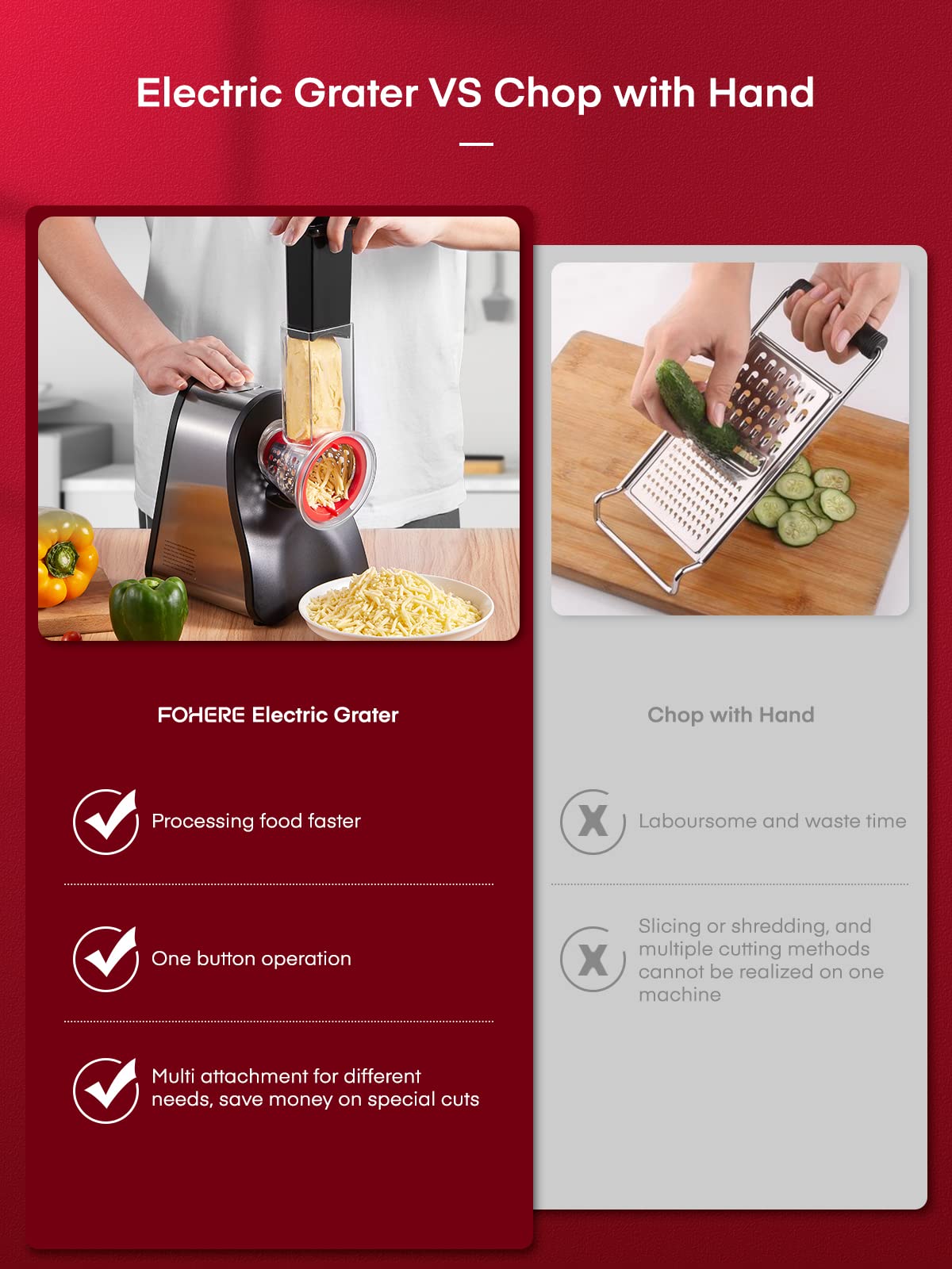 150W Electric Cheese Grater & Vegetable Shredder - 4 Interchangeable Cones for Cheese, Carrots, Cucumbers | Multi-Purpose Salad Maker & Food Processor for Kitchen, Party, Meal Prep