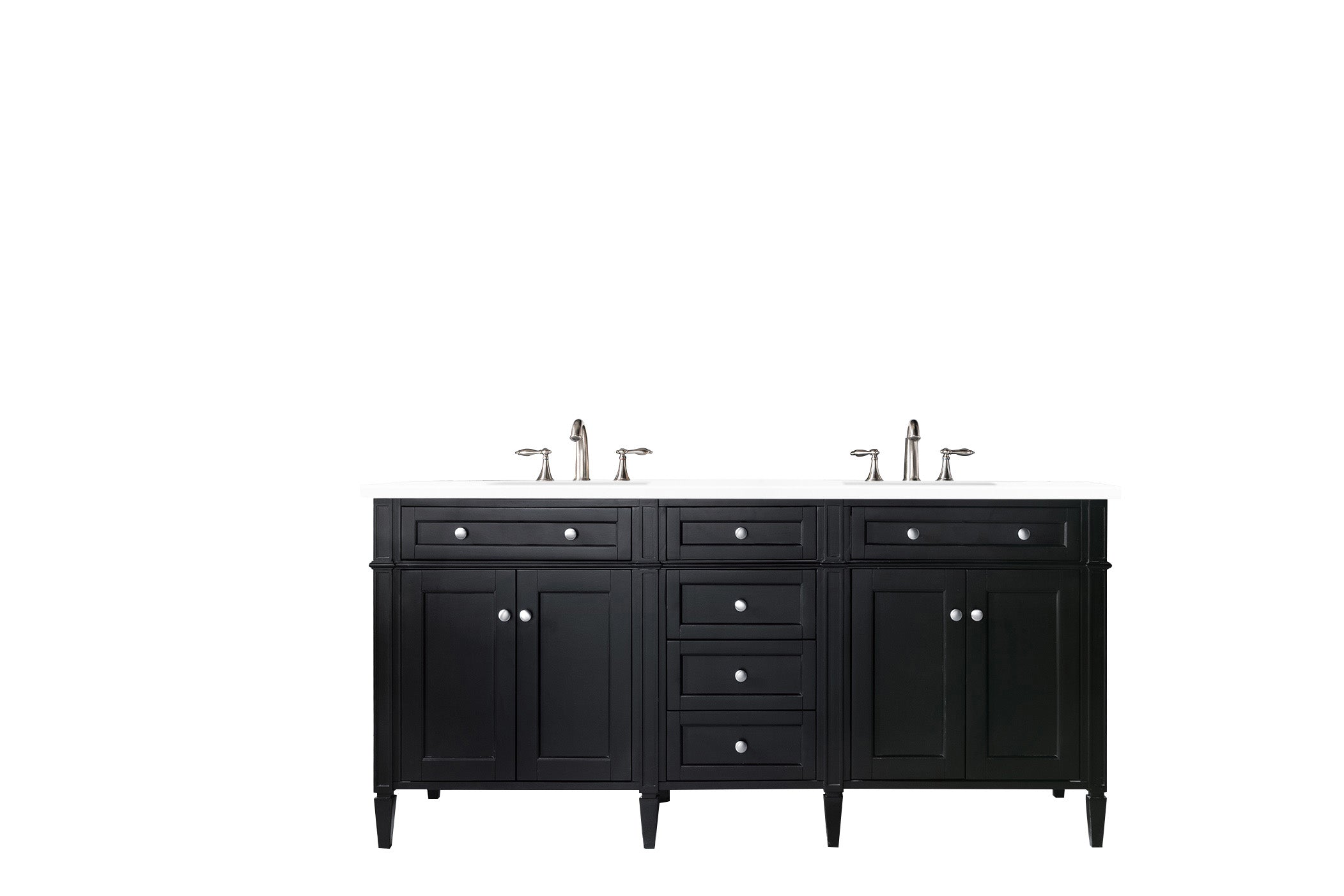 Brittany 72-Inch Black Onyx Double Vanity with 3CM White Zeus Quartz Countertop - Modern Bathroom Vanity for Master Bath & Guest Bathroom