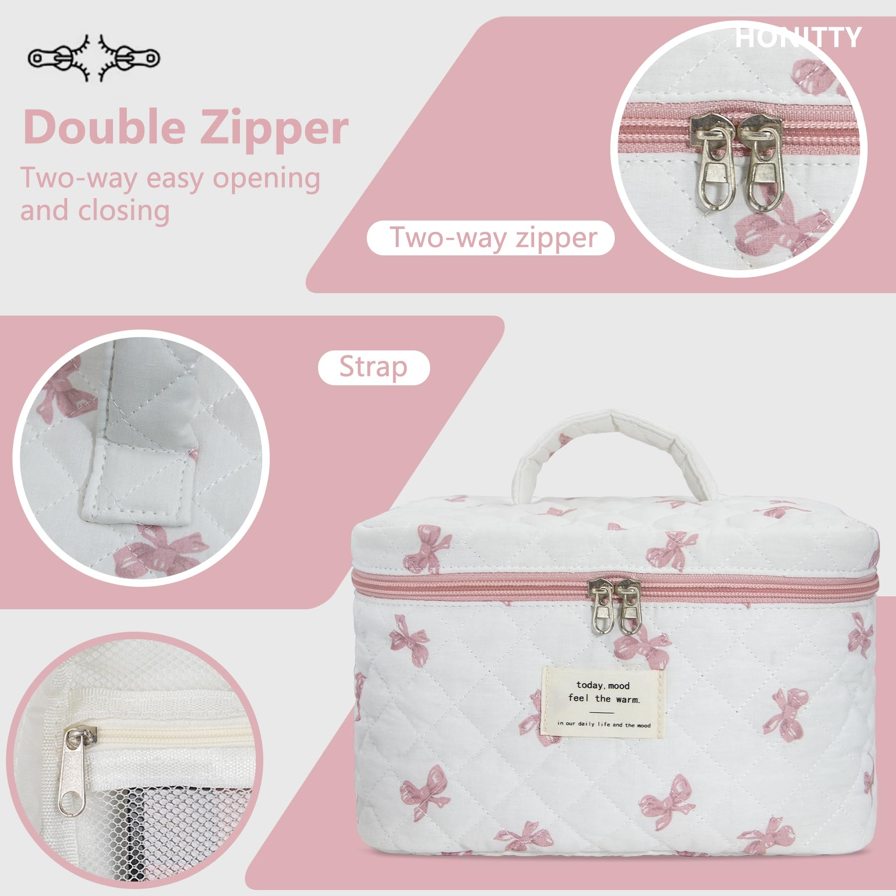 Floral Makeup Bag for Women - Large Quilted Cosmetic & Toiletry Travel Bag