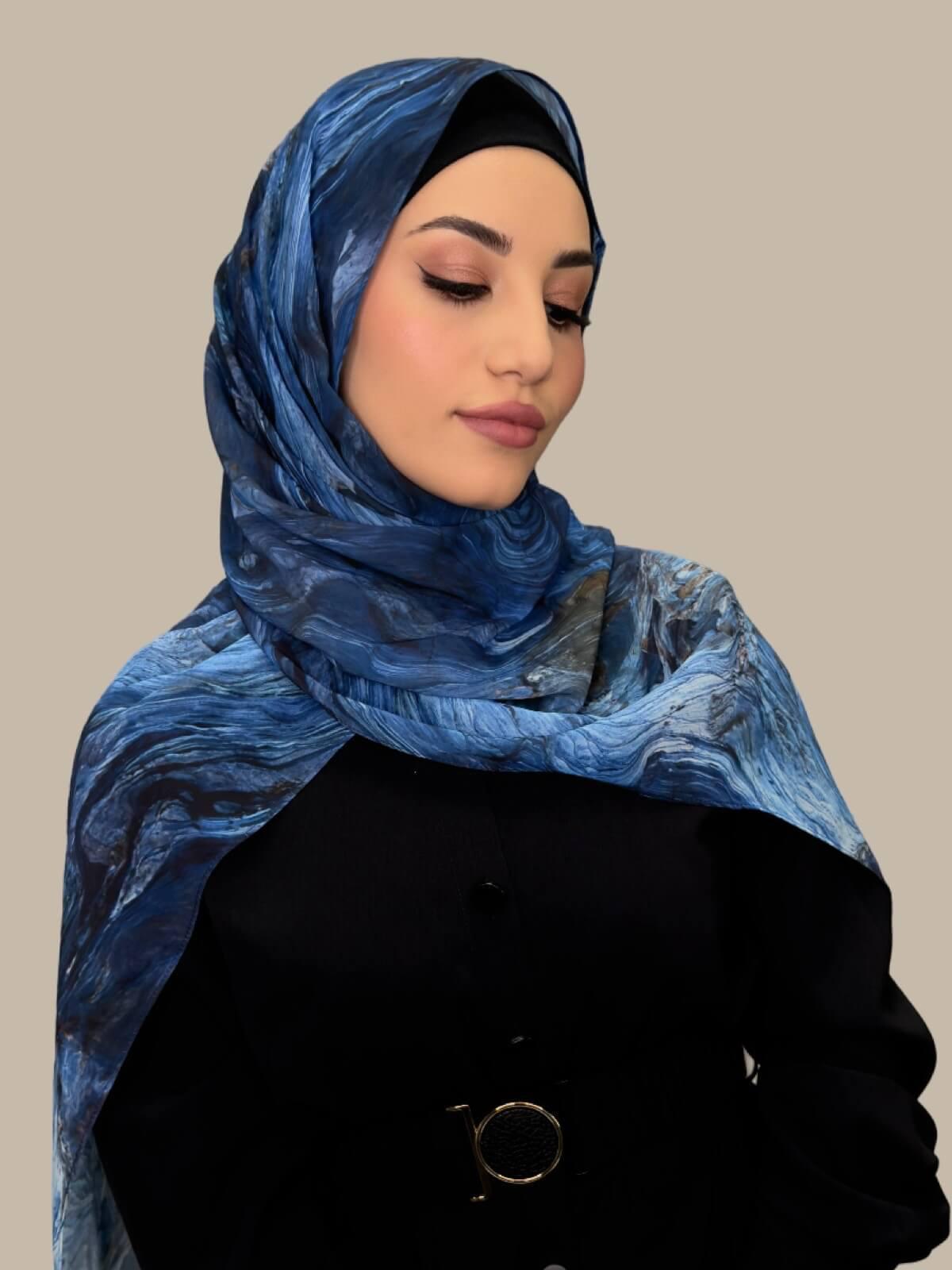 Printed Chiffon Hijab - Ocean Mist Color - Lightweight Muslim Scarf for Women - Perfect for Daily Wear, Prayer & Special Occasions