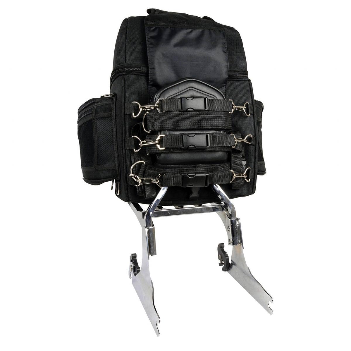 Milwaukee Leather SH682 Black Medium Motorcycle Sissy Bar Travel Bag - Waterproof Textile Luggage for Harley, Cruiser & Touring Bikes - Perfect for Road Trips & Daily Commuting