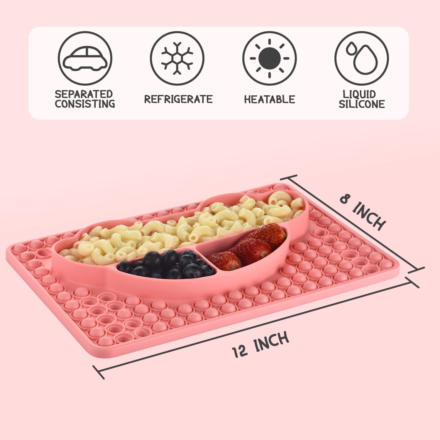 **Non-Slip Silicone Baby Plates with Divided Sections - BPA-Free Toddler Dish Set for Self Feeding & Eating Training - Built-in Pop It Fidget Toy for Kids - Perfect for Mealtime, Snacks & Sensory Play**
