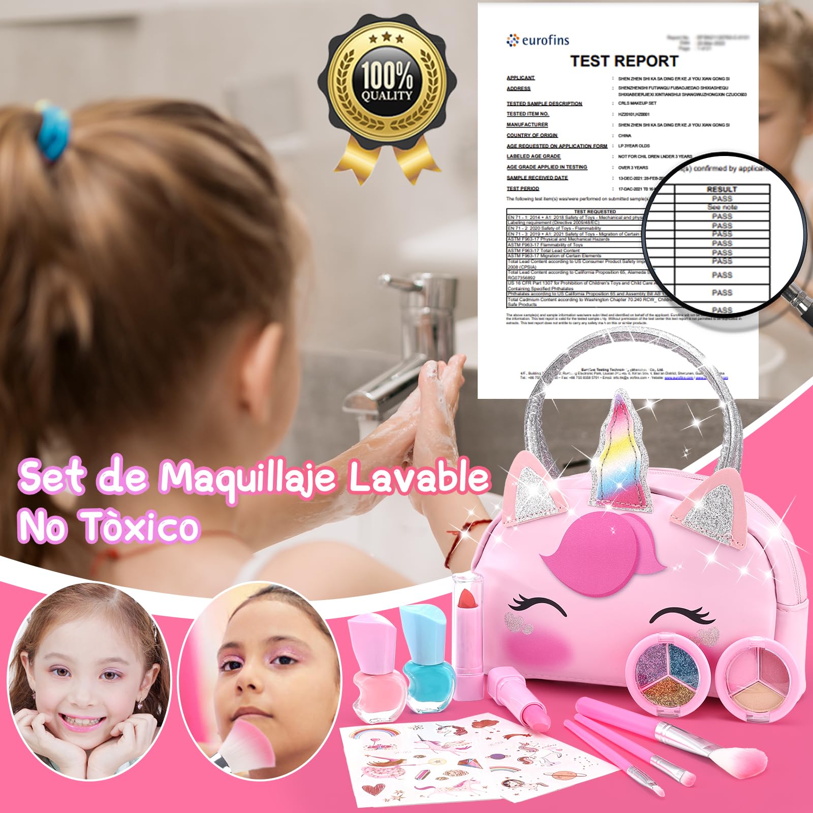 TOGOU2S Unicorn Makeup Set for Girls - Washable & Non-Toxic Kids Cosmetics - Birthday Gift for Ages 4-8+ (Play & Party)