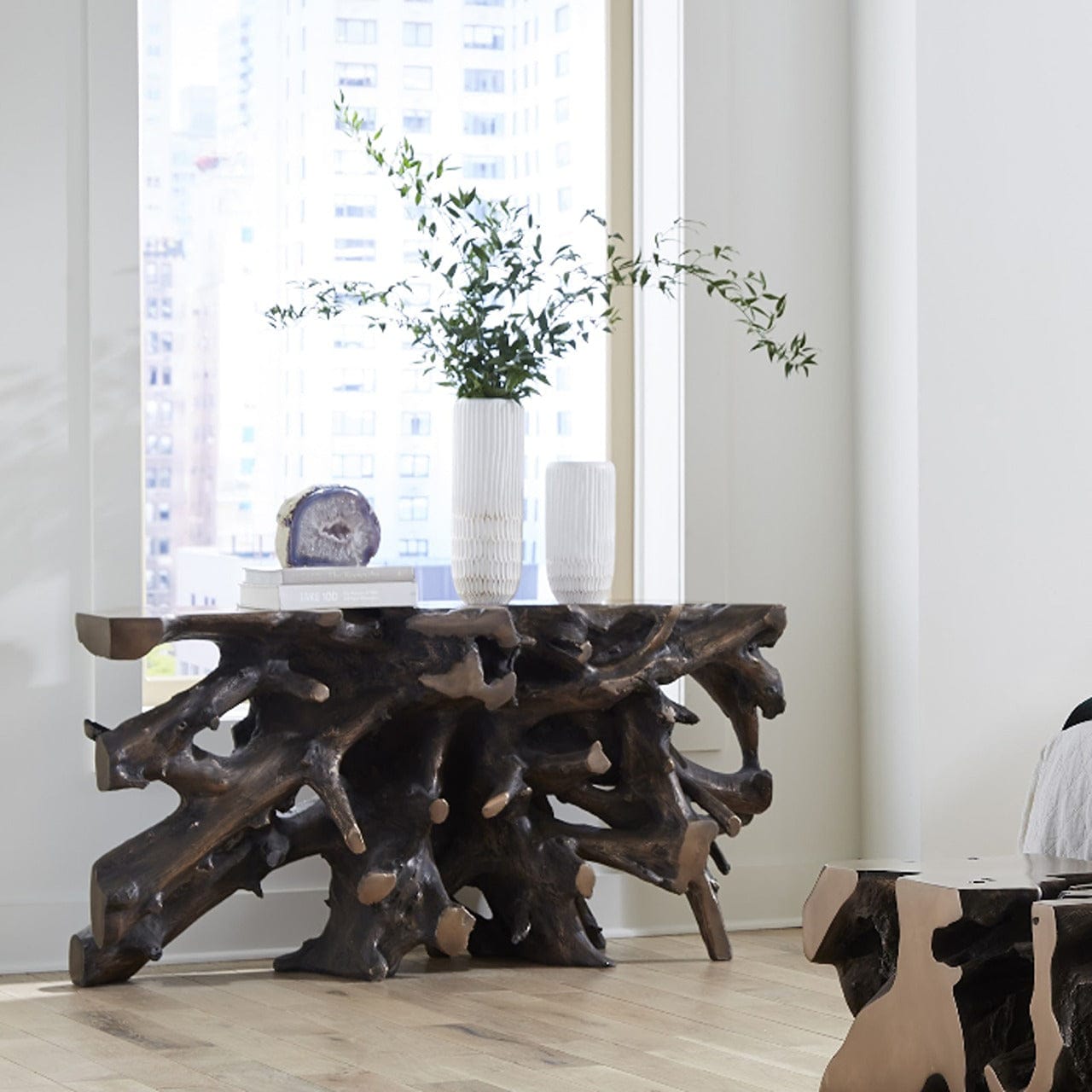 Bronze Cast Root Console Table - Elegant Entryway Furniture for Hallway, Living Room & Foyer Decor