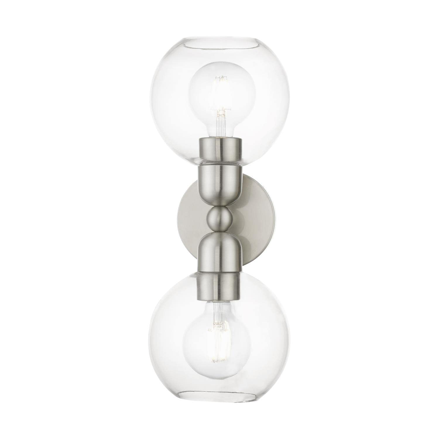 Livex Lighting 16972-91 Downtown Sphere Vanity Sconce - Brushed Nickel Finish for Bathroom & Bedroom Wall Lighting