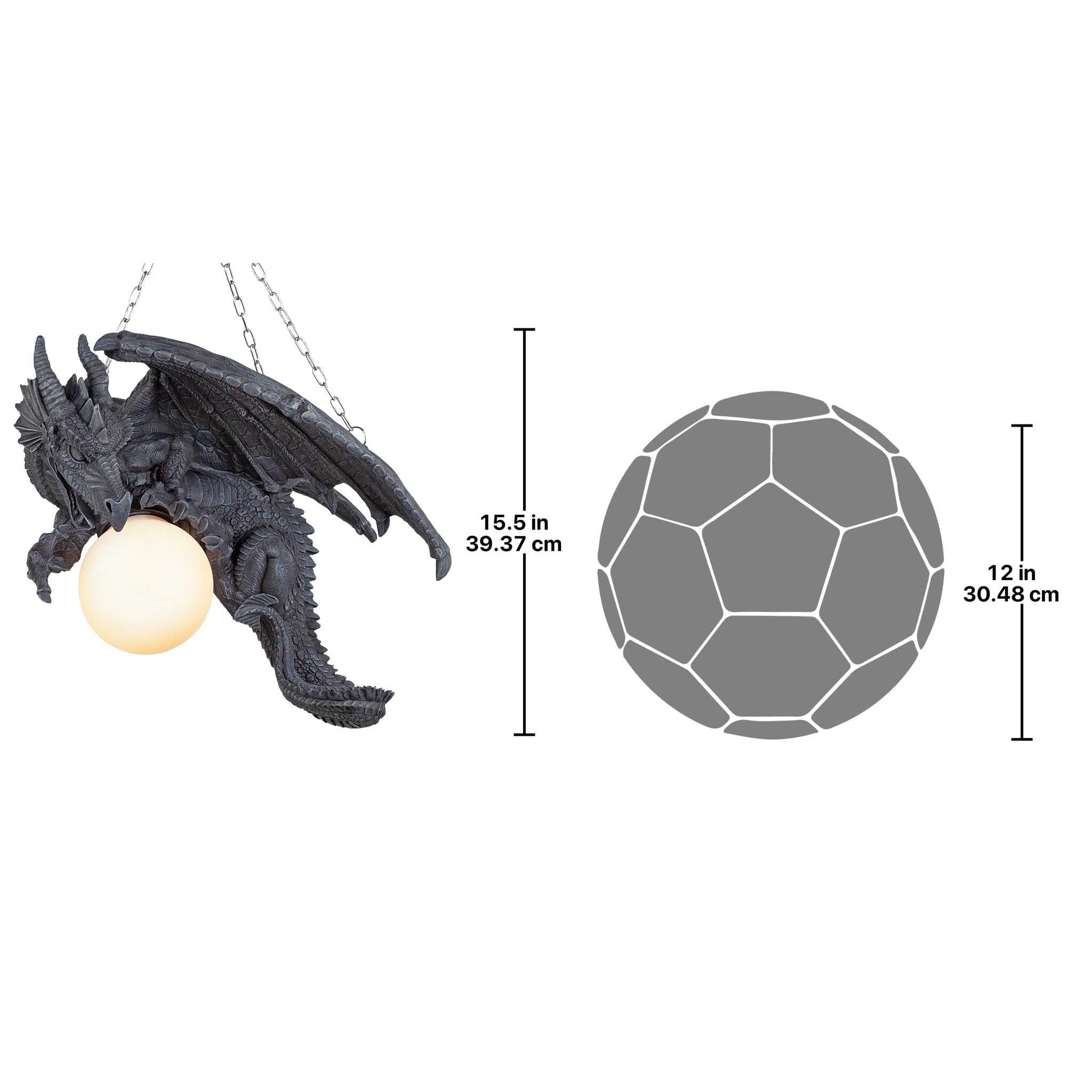 Design Toscano Nights Fury Dragon Gothic Decor Hanging Light Fixture - 21 Inch Greystone Medieval Fantasy Ceiling Lamp for Home, Castle, or Game Room Decor - Perfect for Halloween, Gothic, and Fantasy Themed Spaces