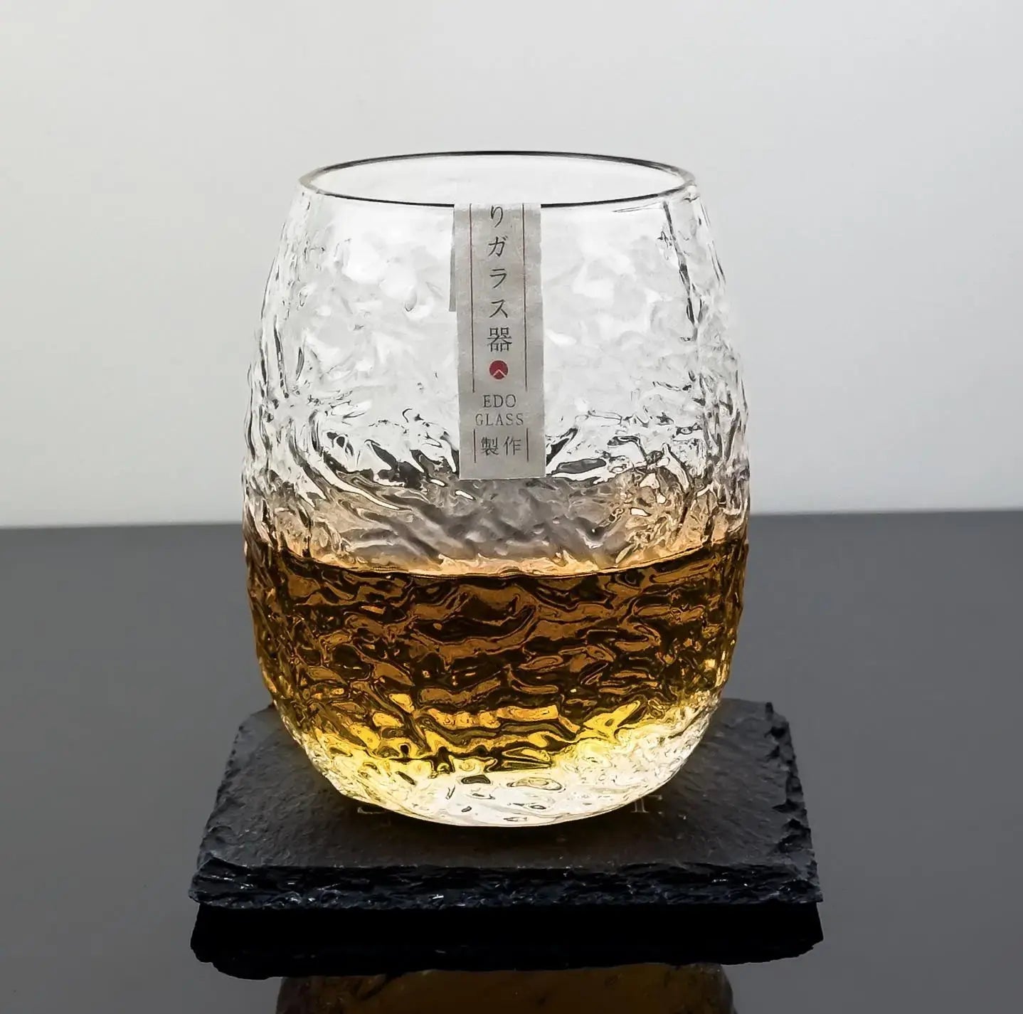 Premium 370ml Japanese Style Silkworm Whisky Tumbler Glass - Elegant Wooden Gift Box - Perfect for Whiskey, Bourbon, Scotch & Home Bar Decor