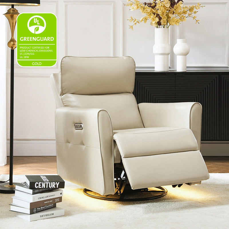 Modern Faux Leather Power Swivel Recliner Chair with USB Charging & Adjustable LED Reading Lamp - Perfect for Home Theater, Living Room & Office Relaxation