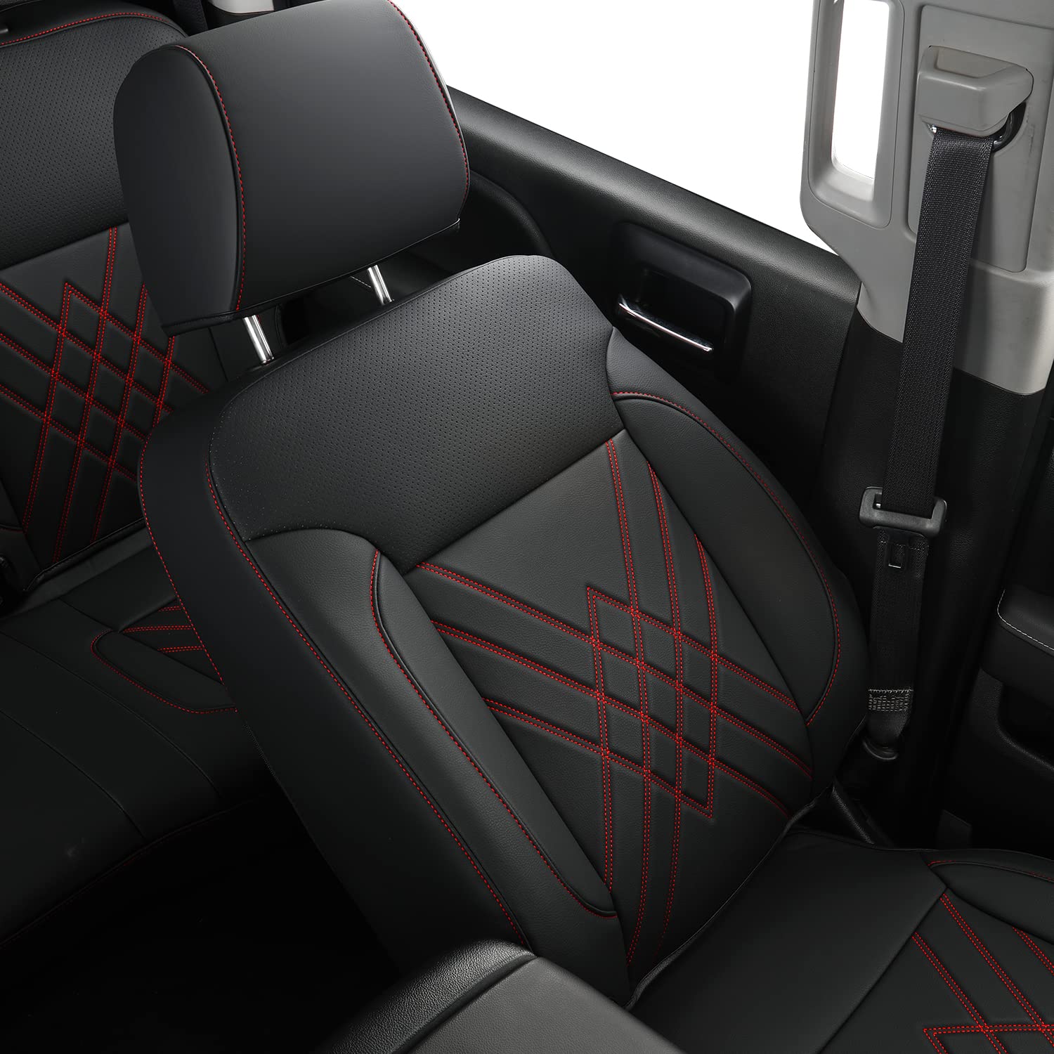 LUCKYMAN CLUB Custom Seat Covers Full Set for 2014-2018 Chevy Silverado & GMC Sierra 1500/2500/3500 Trucks - Fits LT, LTZ, RST, Work Truck Trims (Black & Red) - Perfect for Work, Off-Road & Daily Driving Protection