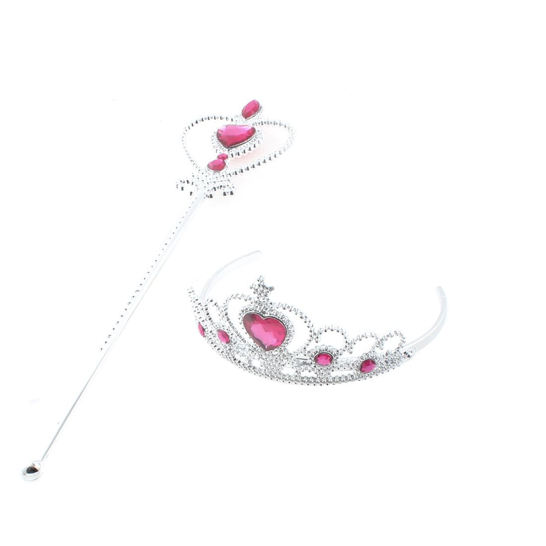 Princess Tiara Crown & Fairy Wand Set - Fuchsia & Silver Tone Hair Accessories for Girls | Perfect for Birthday Parties, Dress-Up, and Fairy Tale Themed Events