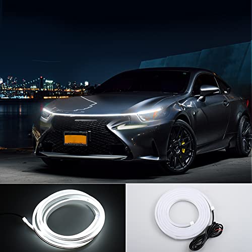 Waterproof Flexible LED Car Hood Daytime Running Light Strip - 12V Universal Auto Decorative Atmosphere Lamp (2m, White) for Enhanced Night Visibility & Vehicle Styling - Perfect for Cars, Trucks & SUVs