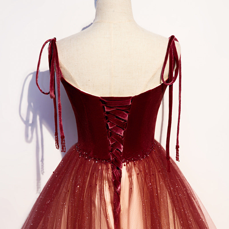Elegant Burgundy Ombre Tulle Prom Dress - Long Formal Evening Gown for Women - Perfect for Homecoming, Quinceañera & Black Tie Events