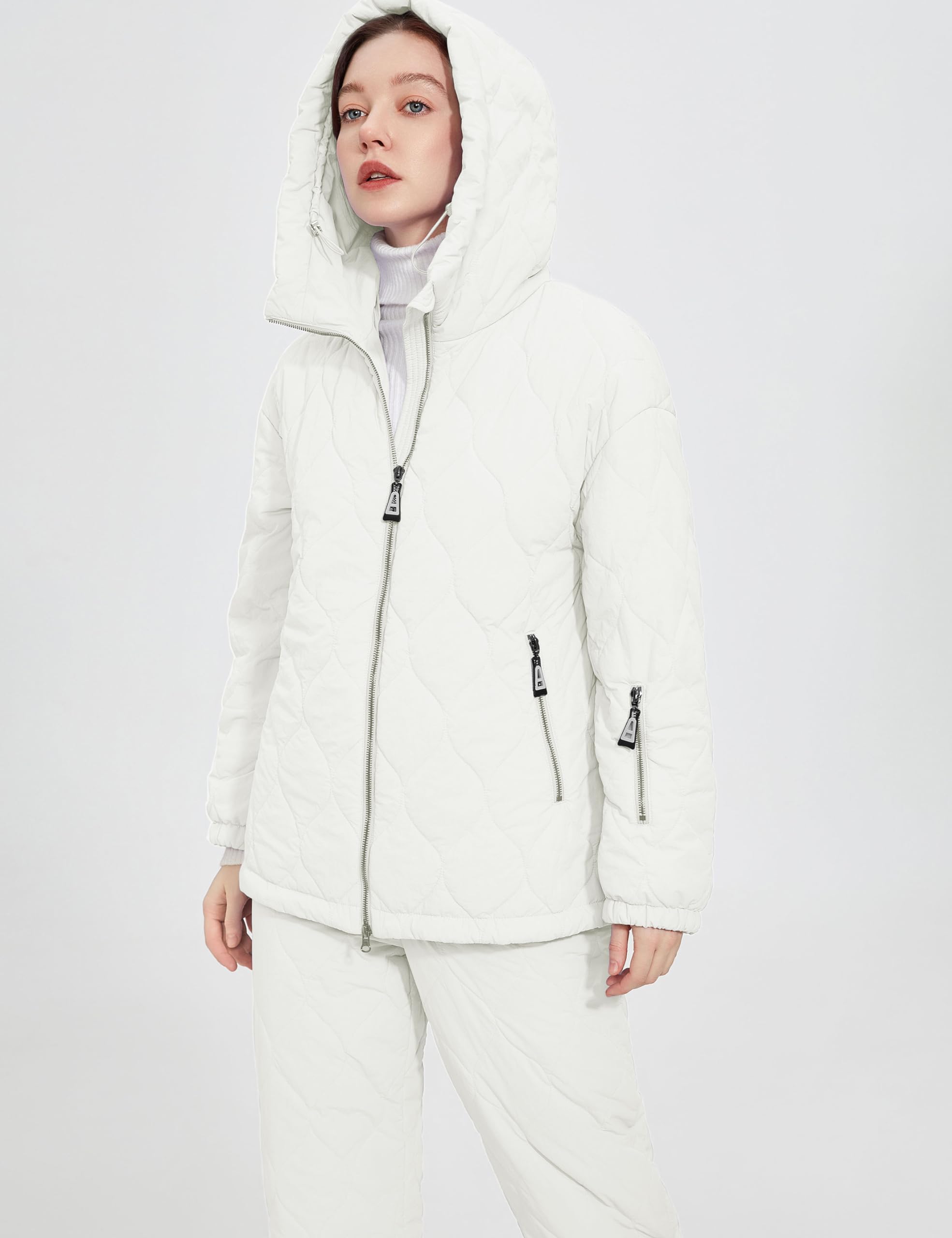 Women's 2-Piece Snow Suit Set - Waterproof Quilted Ski Jacket & Padded Jogger Pants with Hood for Winter Skiing, Snowboarding & Outdoor Activities | Warm Thermal Puffer Coat Outfit for Cold Weather Adventures