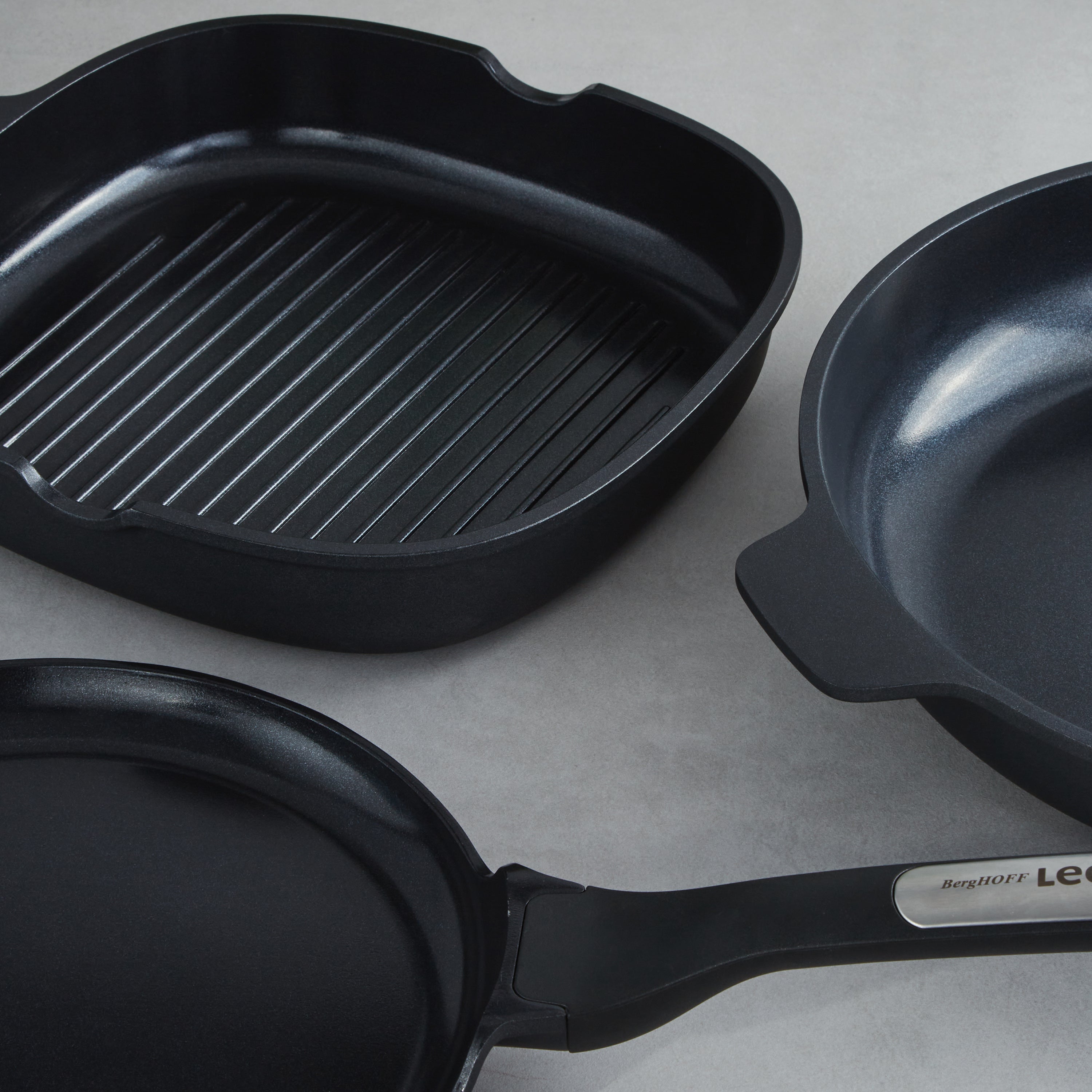 BergHOFF Leo Phantom 3-Piece Nonstick Ceramic Cookware Set - Eco-Friendly Recycled Material - Perfect for Frying, Sautéing & Cooking Healthy Meals