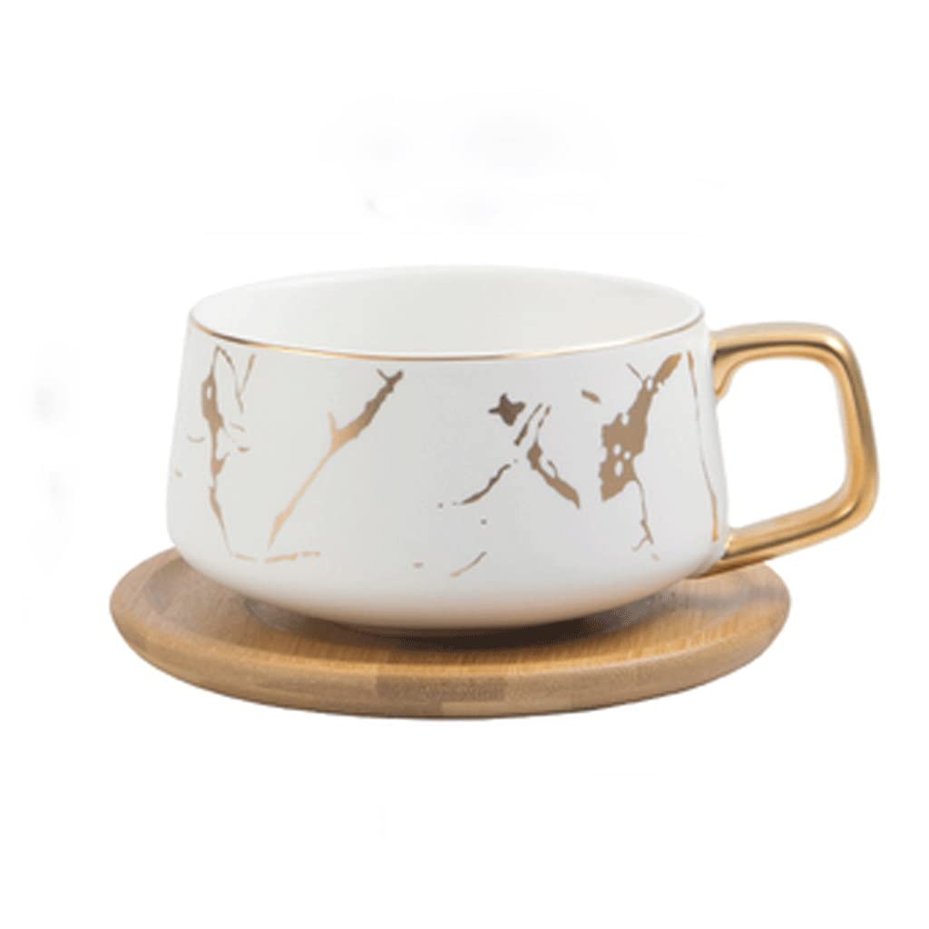Premium Marble Ceramic Coffee Mugs Set - 6oz Espresso Cups with Saucers & Spoons for Cafe, Tea, Breakfast or Milk - Elegant Condensed Coffee Drinking Experience for Home, Office & Gifts
