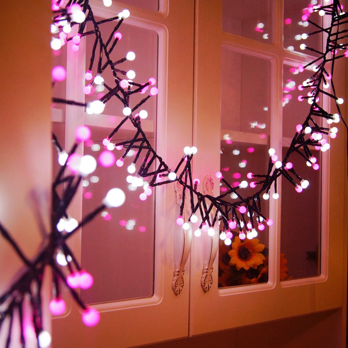Quntis 400 LED Globe String Lights - 8 Twinkle Modes, 13FT Pink & White Connectable Fairy Lights for Bedroom, Wedding, Christmas Tree | Indoor & Outdoor Waterproof Decoration (Plug in) - Perfect for Mother's Day Gifts, Holiday Party Decor & Romantic Ambiance Lighting