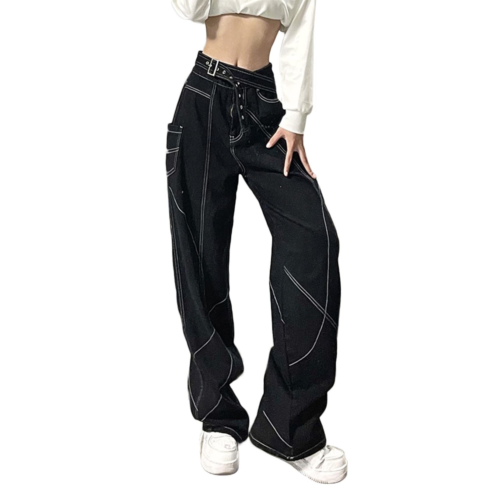 UINKISY Women's High Waist Loose Denim Jeans with Zip & Pockets - Casual Ripped Skinny Pants for Everyday Wear, Street Style & Night Out