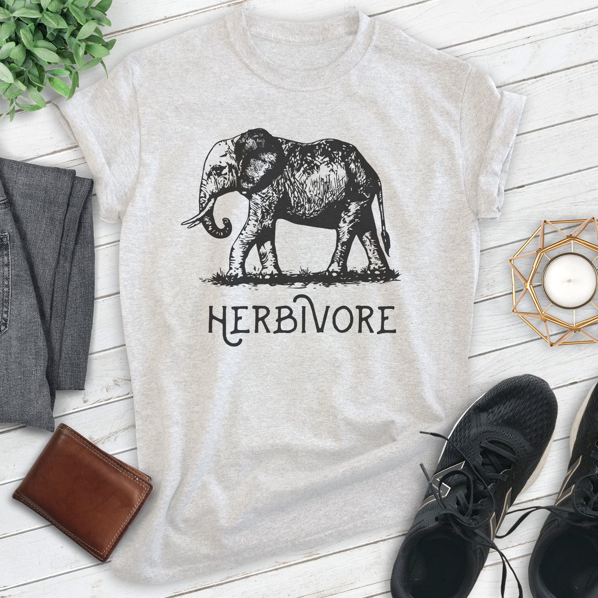 EVERTREE CLOTHING Herbivore Elephant Graphic T-Shirt - Vegan Animal Rights Unisex Tee for Men & Women - Perfect for Animal Lovers, Veganism Supporters and Eco-Friendly Fashion