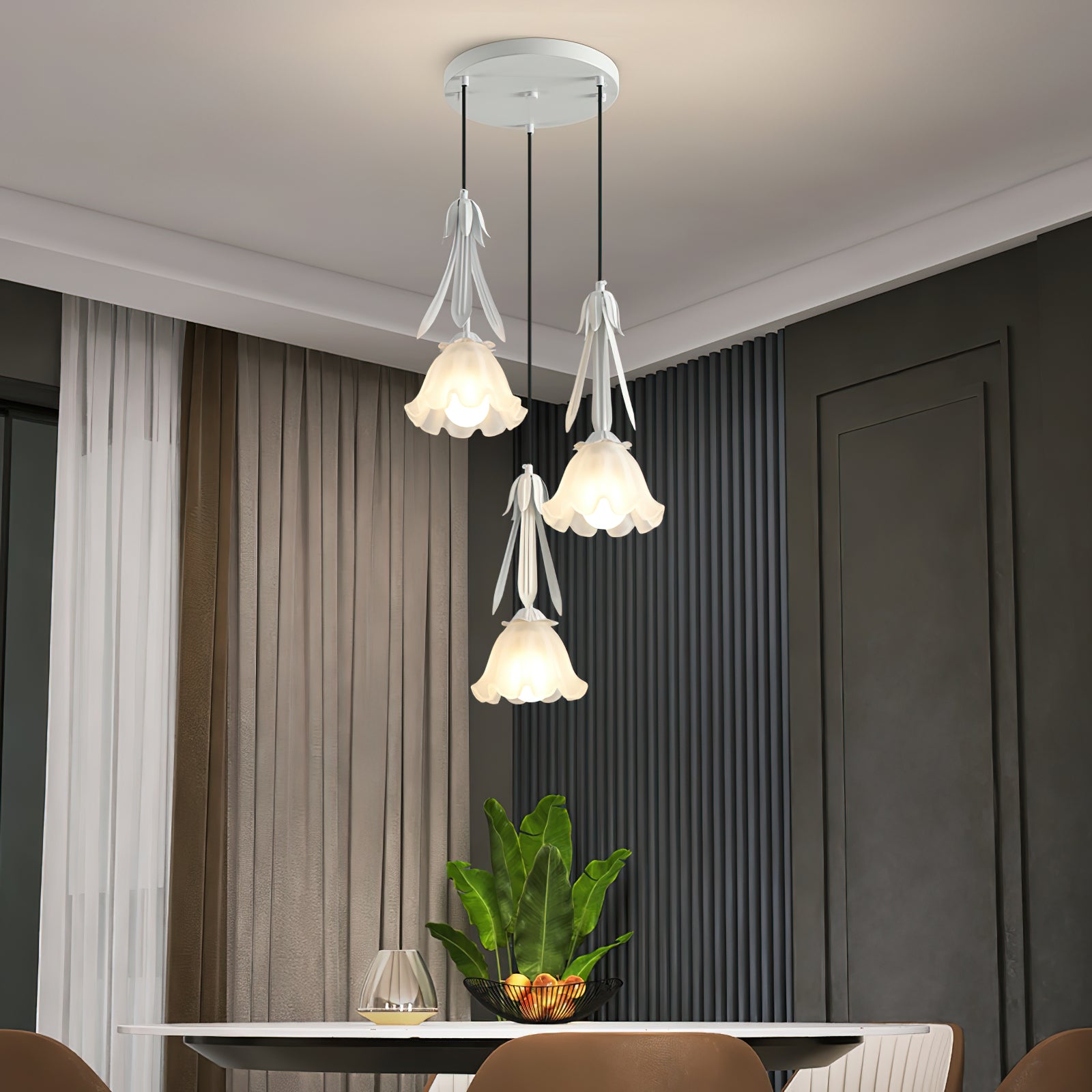Lily of the Valley Pendant Lamp - Elegant Floral Glass Ceiling Light Fixture for Dining Room, Bedroom & Living Room Decor