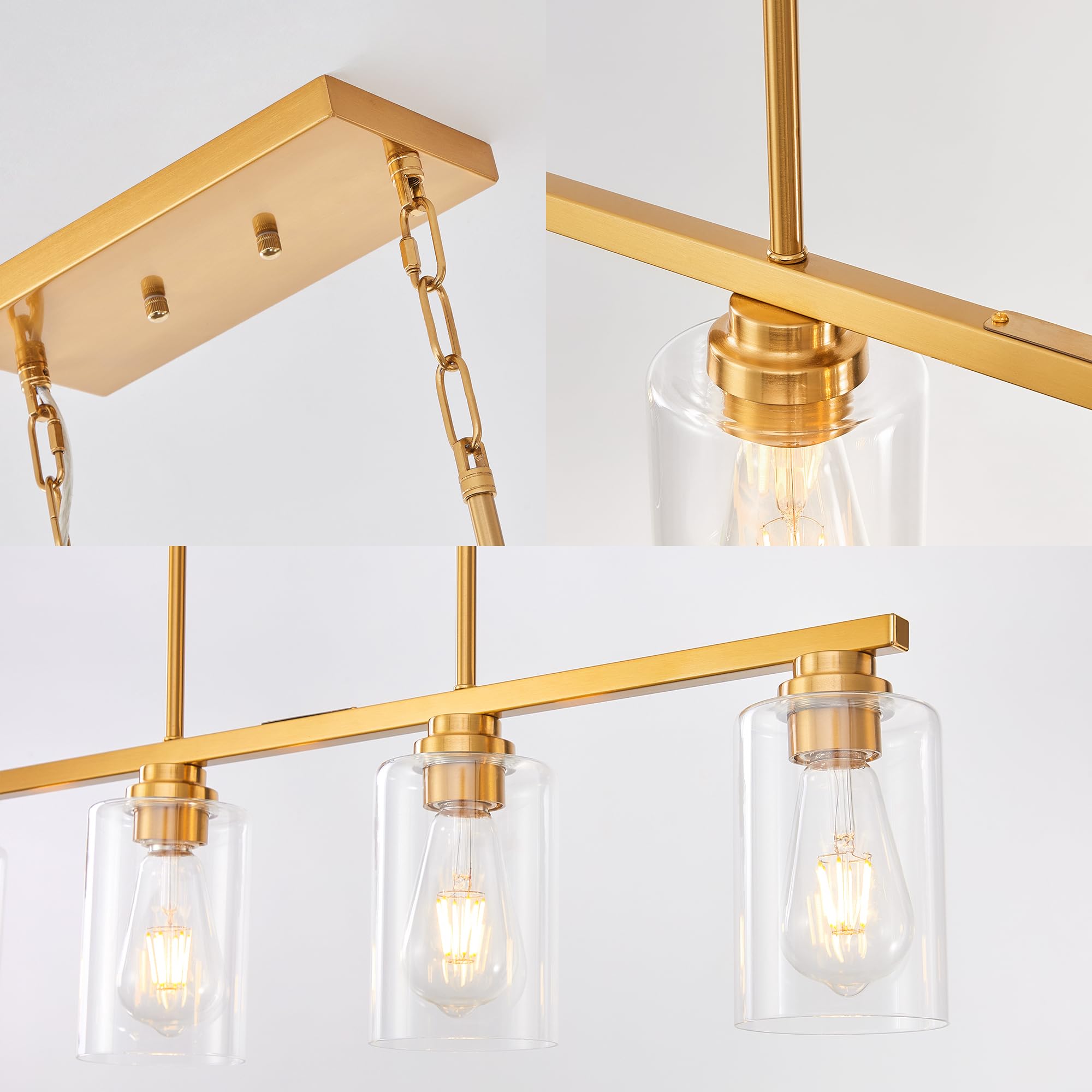 5-Light Brushed Gold Linear Chandelier Pendant Lighting for Kitchen Island, Dining Table & Living Room - Modern Farmhouse Style Fixture for Dining Room, Kitchen & Home Decor | Perfect for Open Concept Spaces, Entertaining & Ambient Lighting
