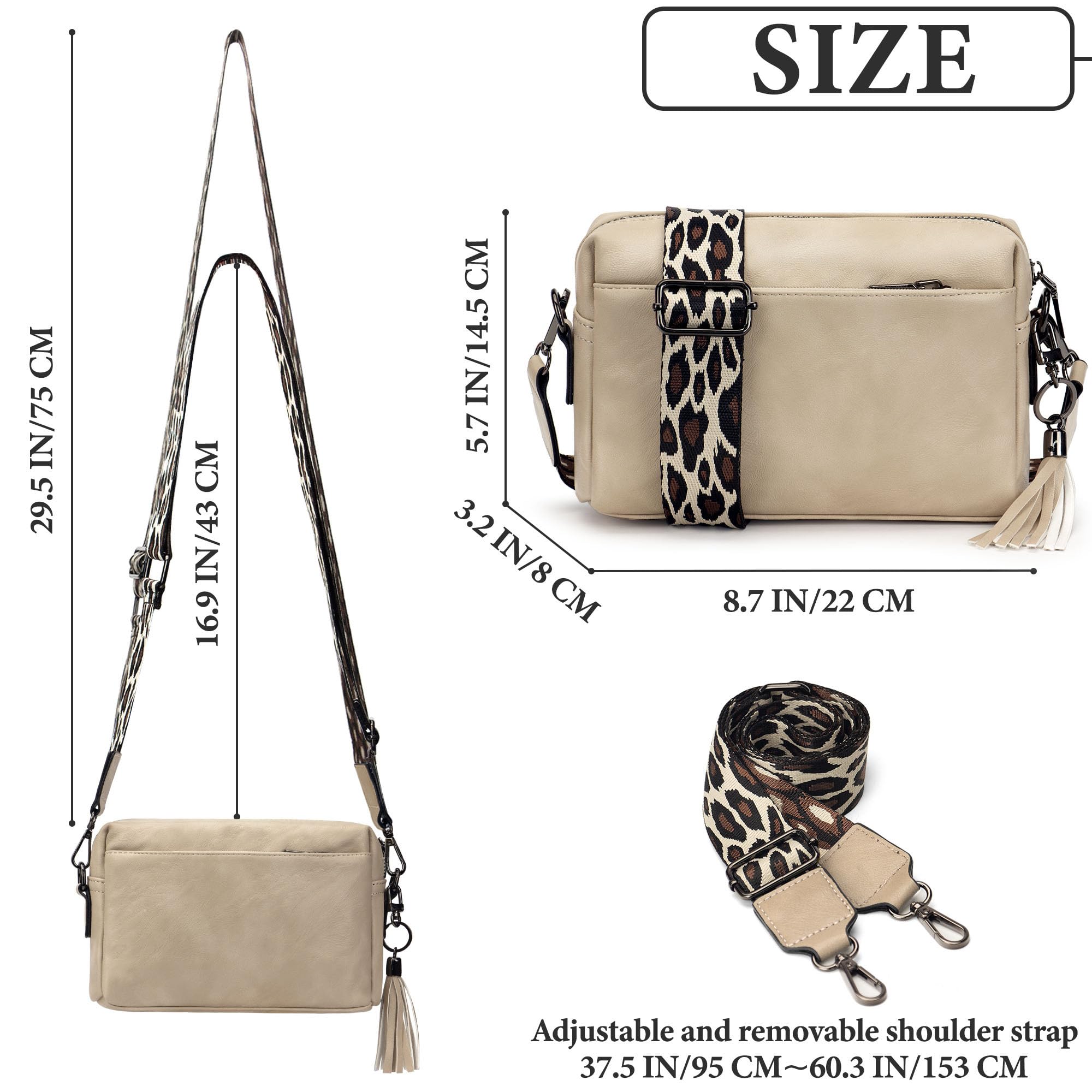JANZORE Vegan Leather Crossbody Bag for Women - Small Multipurpose Camera Handbag with 3 Compartments, Wide Strap & Tassel Key Ring | Perfect for Travel, Work & Everyday Use