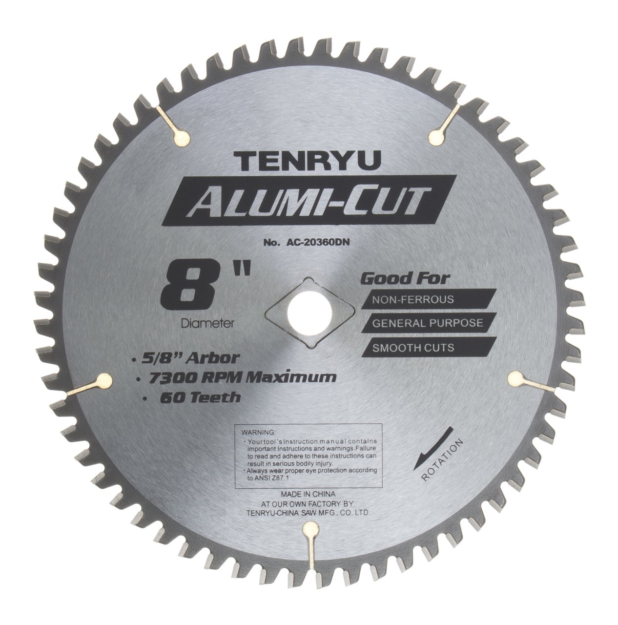 Tenryu PP-20360AB 8-Inch Carbide Tipped Saw Blade - 60 Tooth ATAFR Grind, 5/8