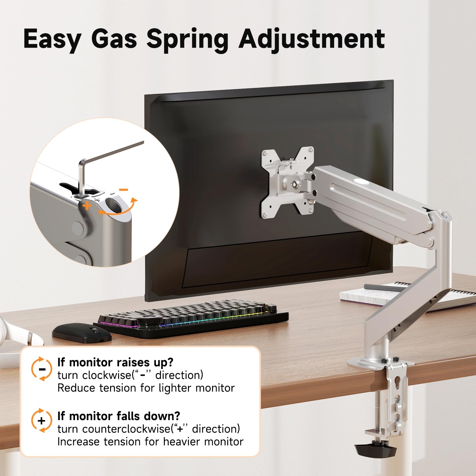 Suptek Adjustable Gas Spring Monitor Arm for 17-27