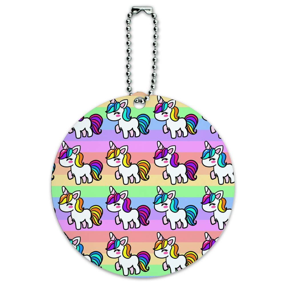 Cute Kawaii Unicorn Pattern Round Luggage ID Tag - Personalized Suitcase Name Tag for Carry-On Bags - Perfect for Travel, Backpacks, and Kids' Luggage Identification