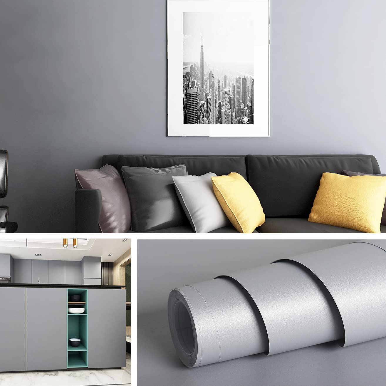 Livelynine 40cm x 5m Removable Gray Peel and Stick Wallpaper - Matte Vinyl Self-Adhesive for Bedroom Decor, Kitchen Cabinet Liner, Countertops & Shelf Covering | Easy to Apply & Remove, Waterproof Home Improvement Solution