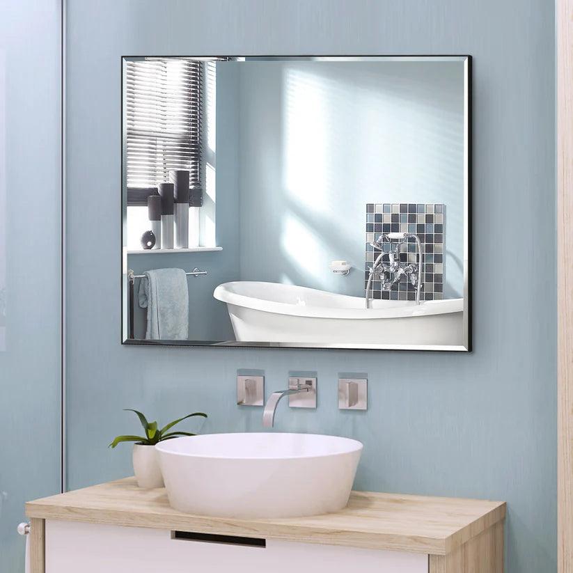 Modern Black Aluminum Framed Beveled Wall Mirror - Sleek Home Decor for Living Room, Bedroom & Entryway - Shatter-Resistant Glass with Stylish Reflections