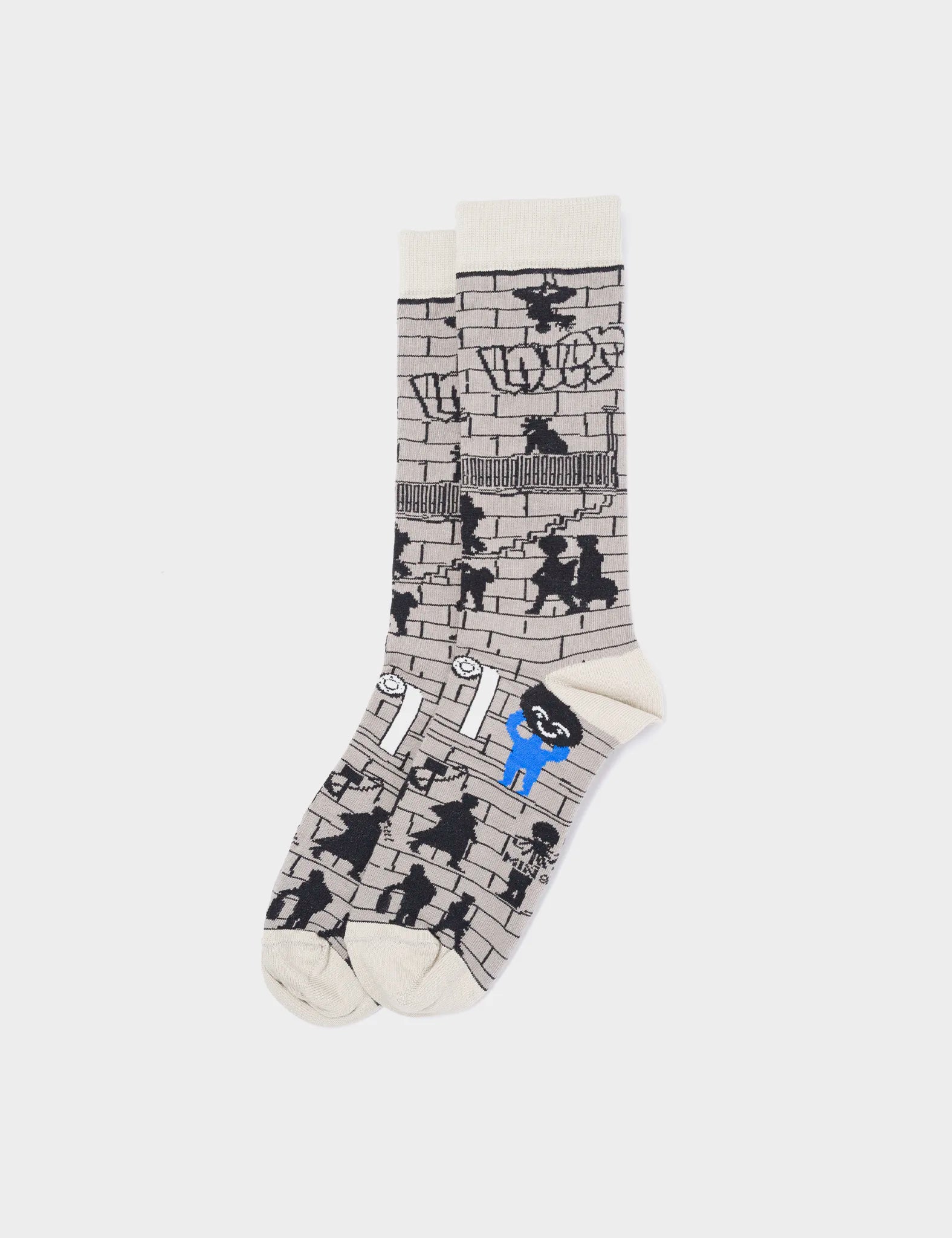 Gray Socks with Subway Motive - Comfortable Cotton Crew Socks for Men & Women - Perfect for Daily Wear, Work, and Commuting