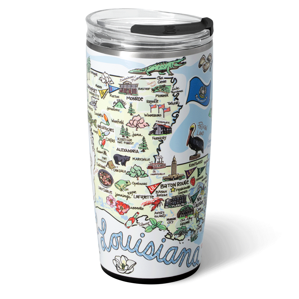 22oz Louisiana Insulated Tumbler with Lid - Double Wall Stainless Steel Travel Mug for Hot & Cold Drinks - Perfect for Coffee, Tea, Water, Smoothies at Home, Office or Outdoor Adventures