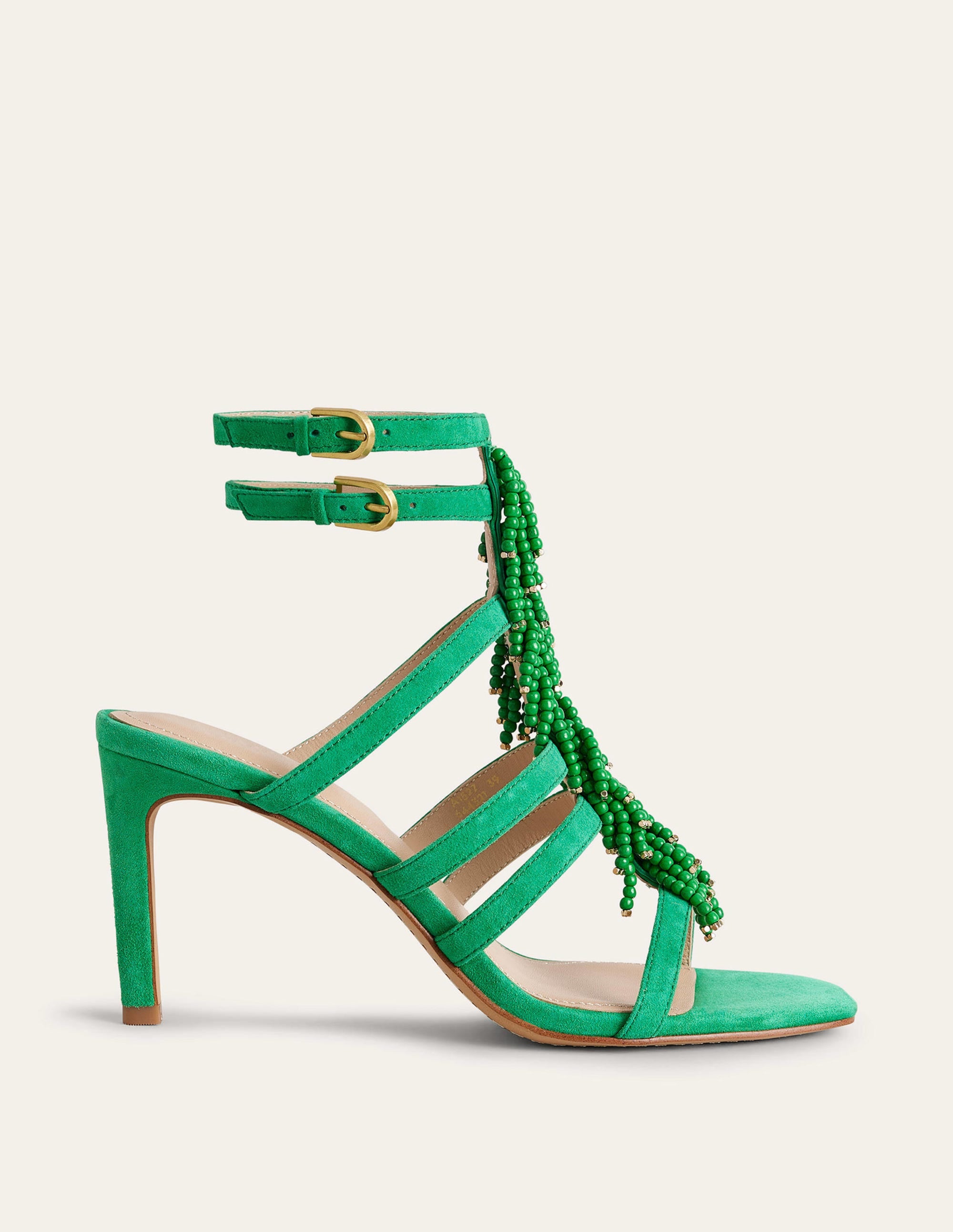 Elegant Beaded Heeled Sandals for Women - Rich Emerald Green Color | Perfect for Weddings, Parties & Summer Outfits