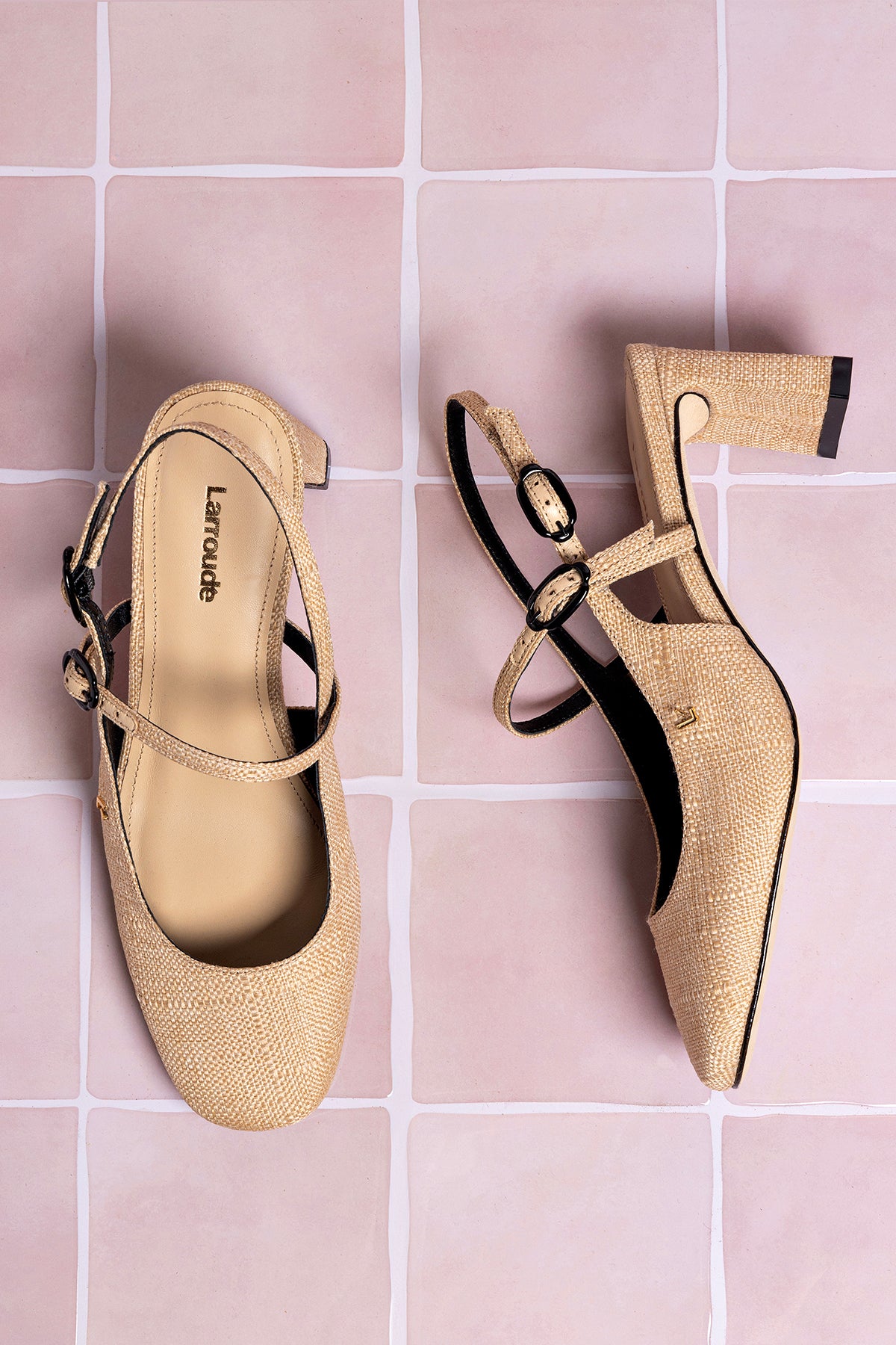 Georgina Women's Beige Raffia Pump with Black Trimming - Comfortable Heels for Weddings, Parties & Office Wear