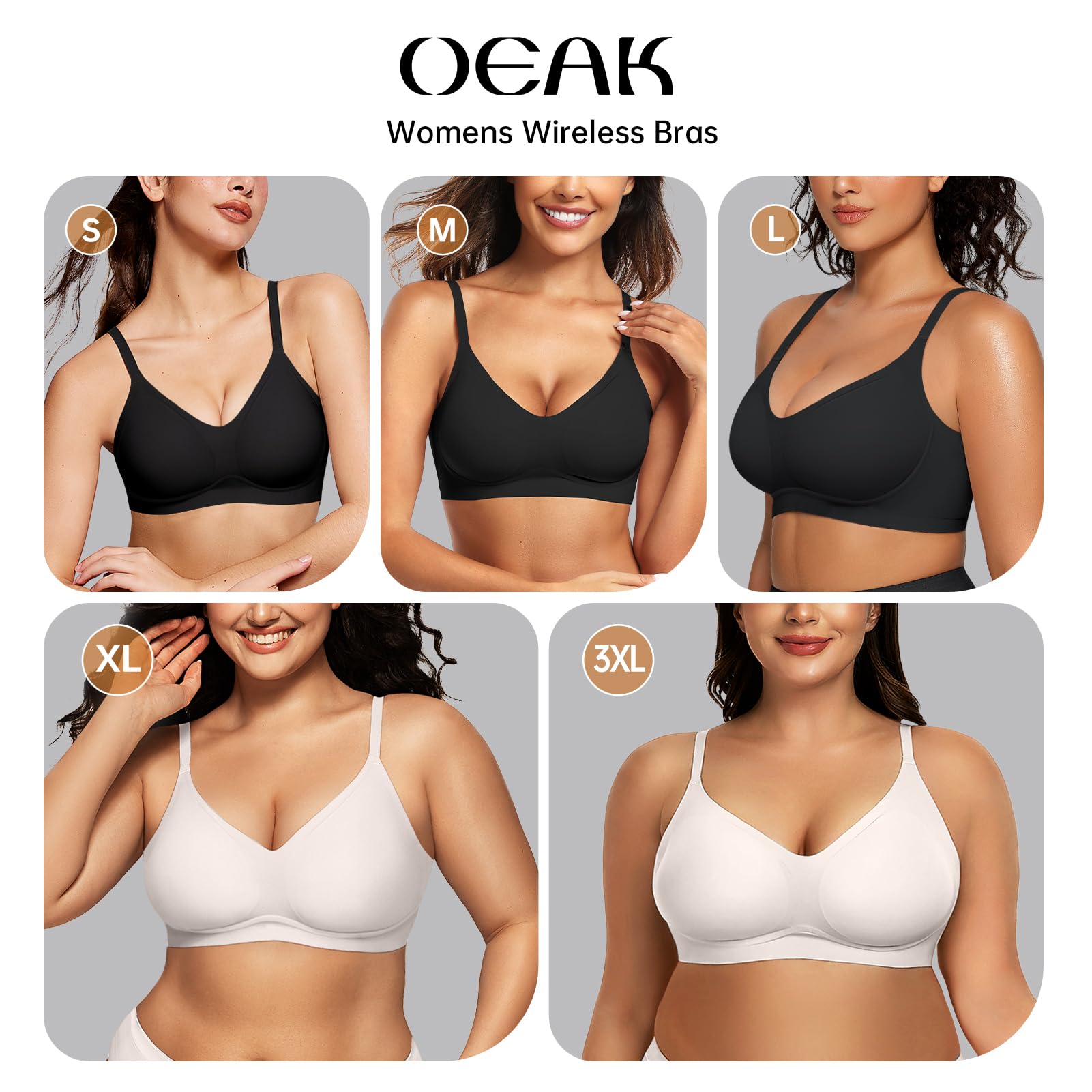 OEAK Women's Push Up Wireless Bralette - Comfortable Seamless V-Neck Bra for Everyday Wear - Perfect for Work, Yoga, and Casual Outfits