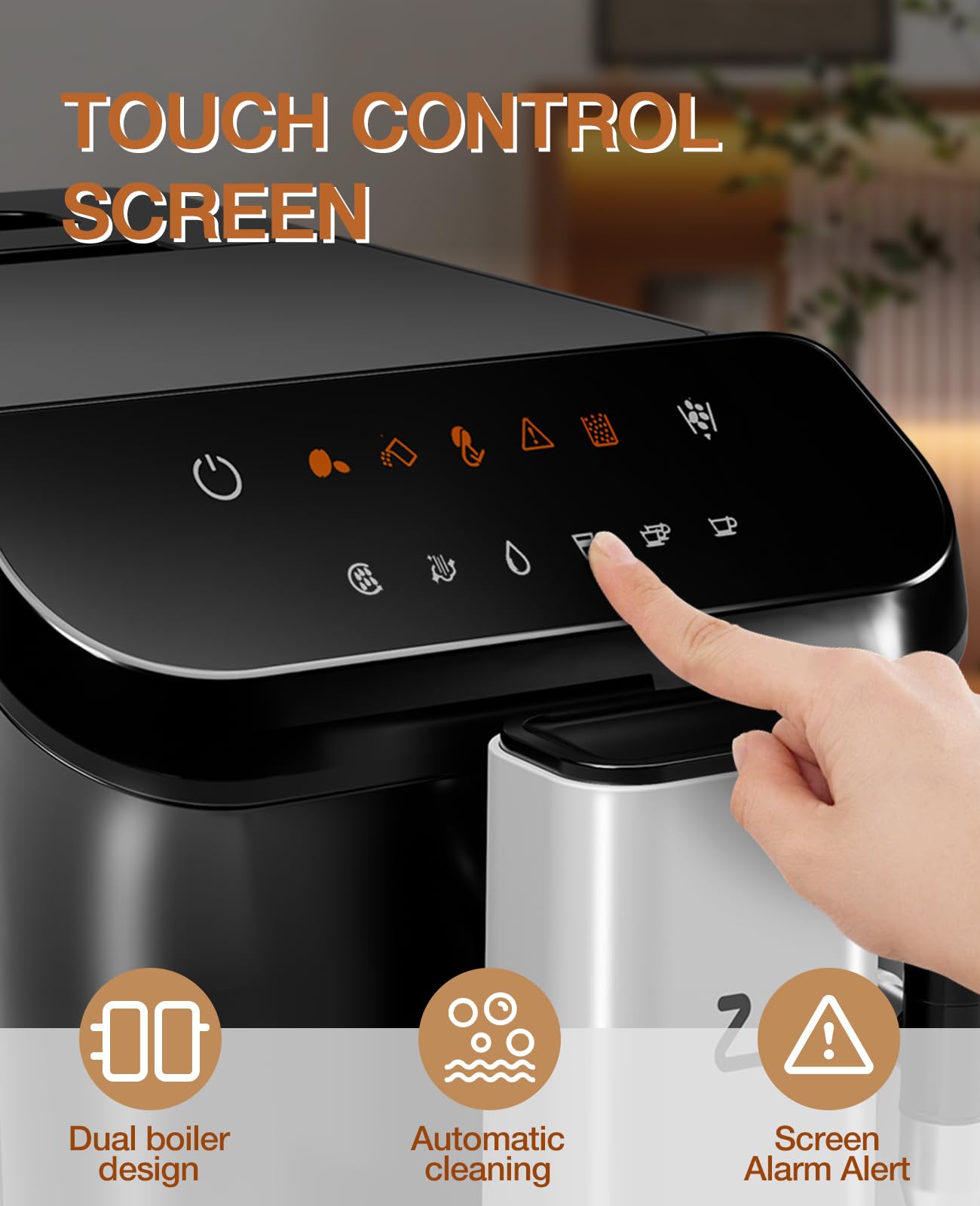 Fully Automatic Espresso Machine 20 Bar with Milk Frother - Built-In Adjustable Coffee Grinder & 1.5L Water Tank - Touch Screen Control for Home & Office Use