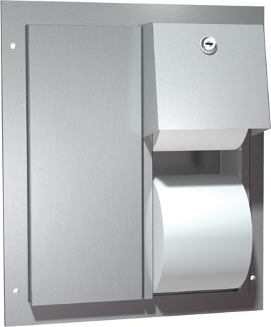ASI 0032 Twin Hide-A-Roll Toilet Paper Dispenser - Partition Mounted Bathroom Tissue Holder for Commercial & Home Use